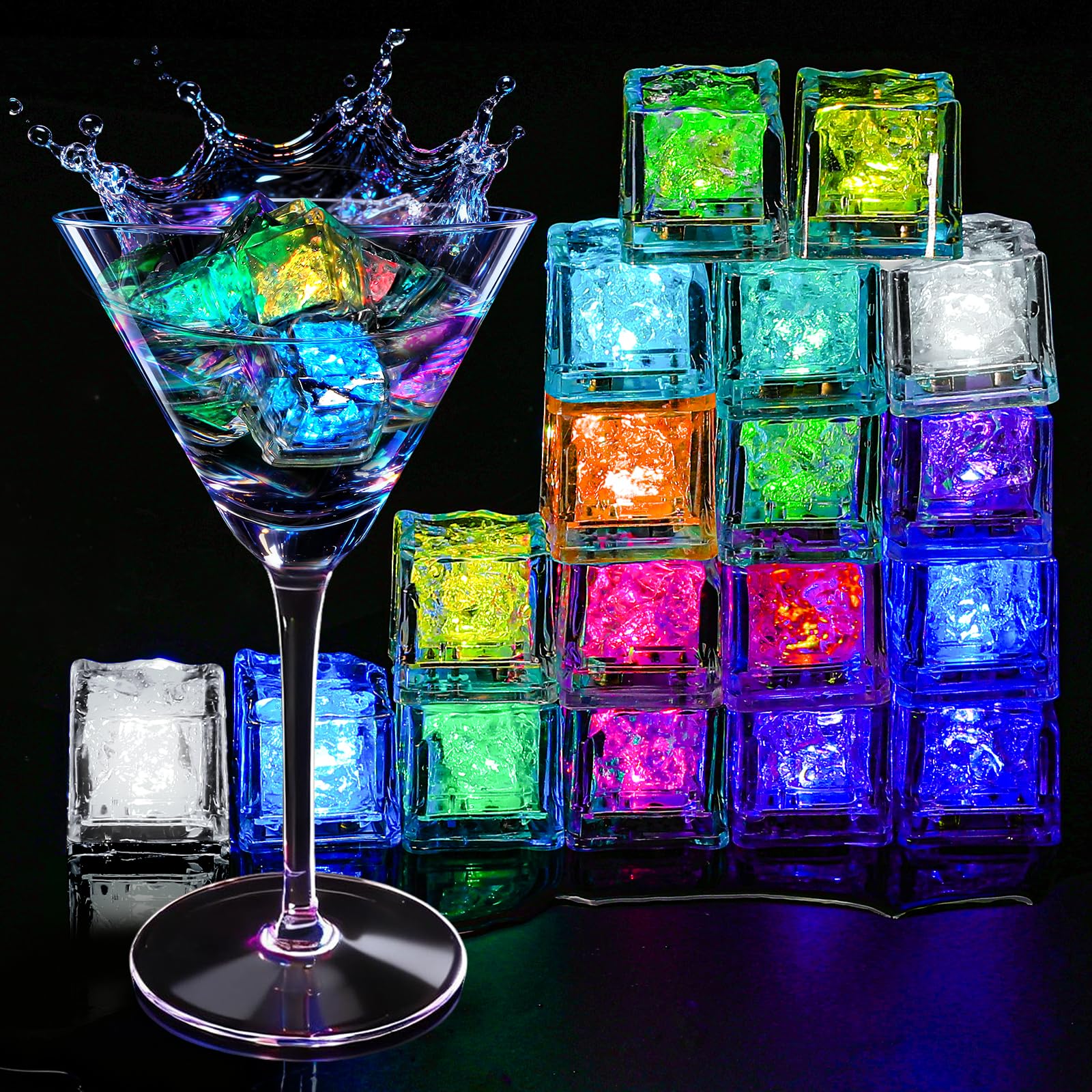 RowinsyDD Light Up Ice Cubes, 18 Pack Multi Color Led Ice Cubes for Drinks