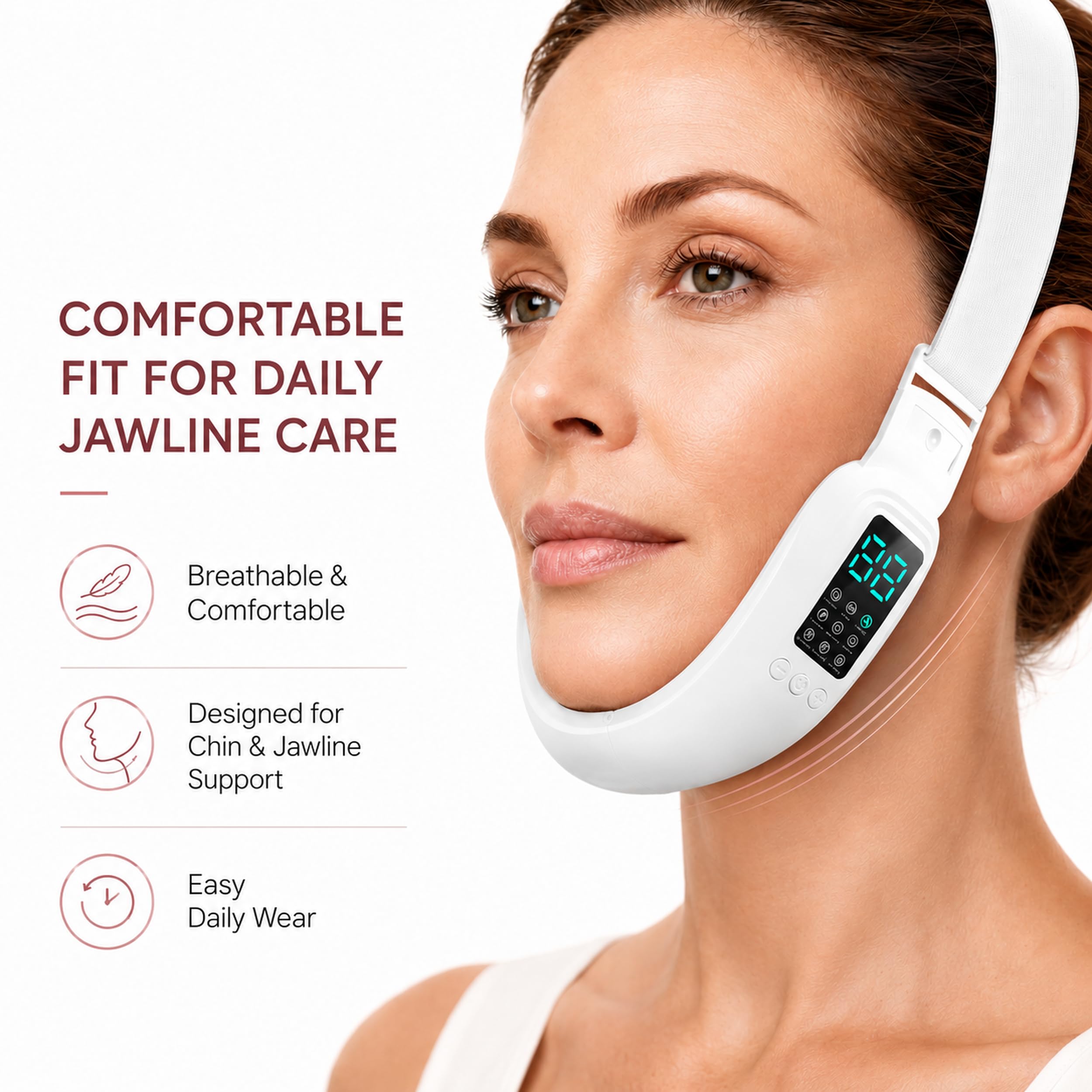Máquina facial en V para doble barbilla, dispositivo de contorno de mandíbula con 8 modos y 15 intensidades ajustables, dispositivo inalámbrico de belleza V-Line para contornos faciales definidos