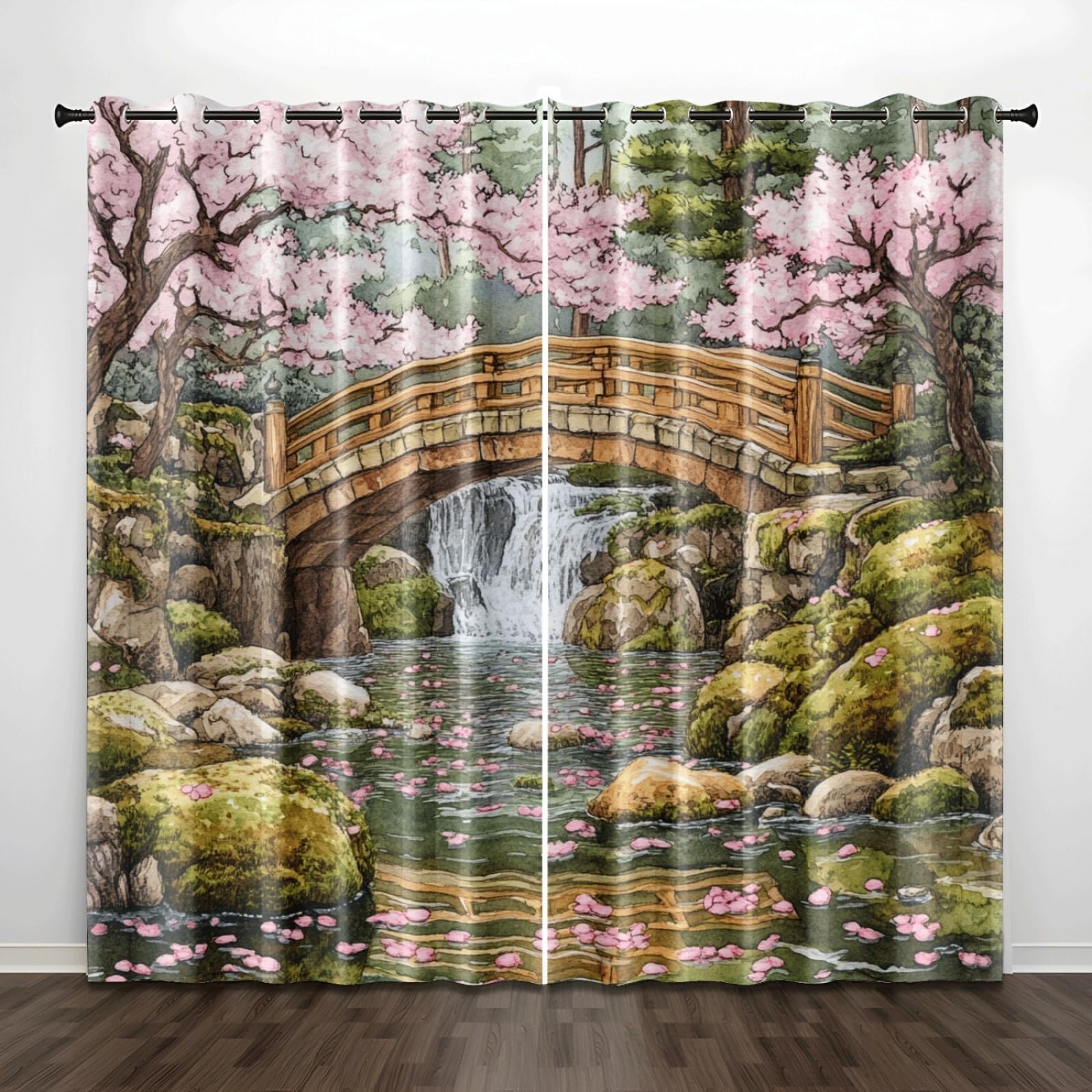 Curtain Rosa Grün Braun Gardinen Polyester Vorhang mit Ösen Blackout Curtain Waschbar Vorhänge mit Ösen Living Room Thermovorhang Schlafzimmer Verdunklungsvorhänge Blickdicht 2x140x160cm