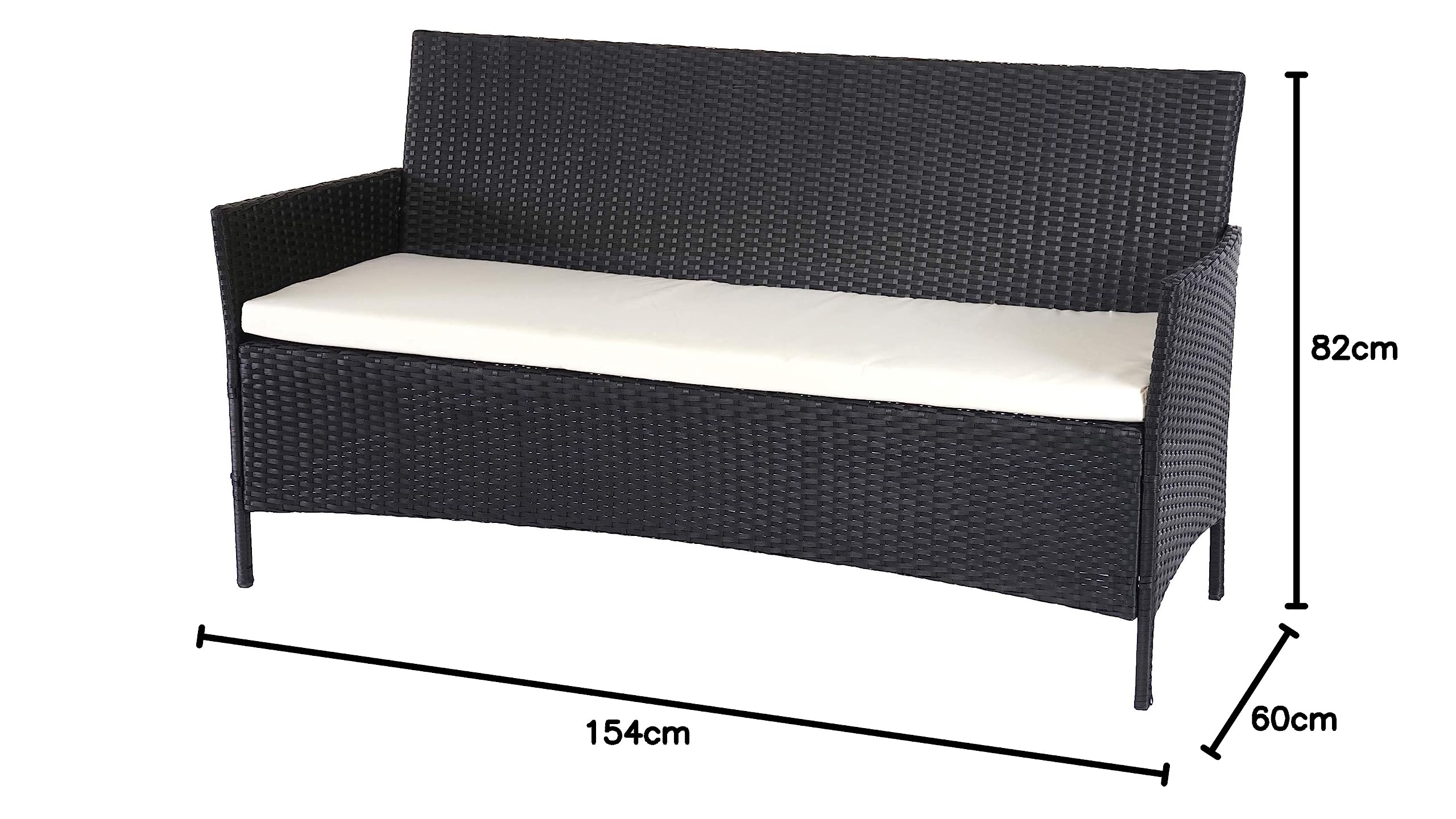 Mendler Divano sofa esterno giardino 3 posti Halden 154cm polyrattan antracite con cuscino avorio