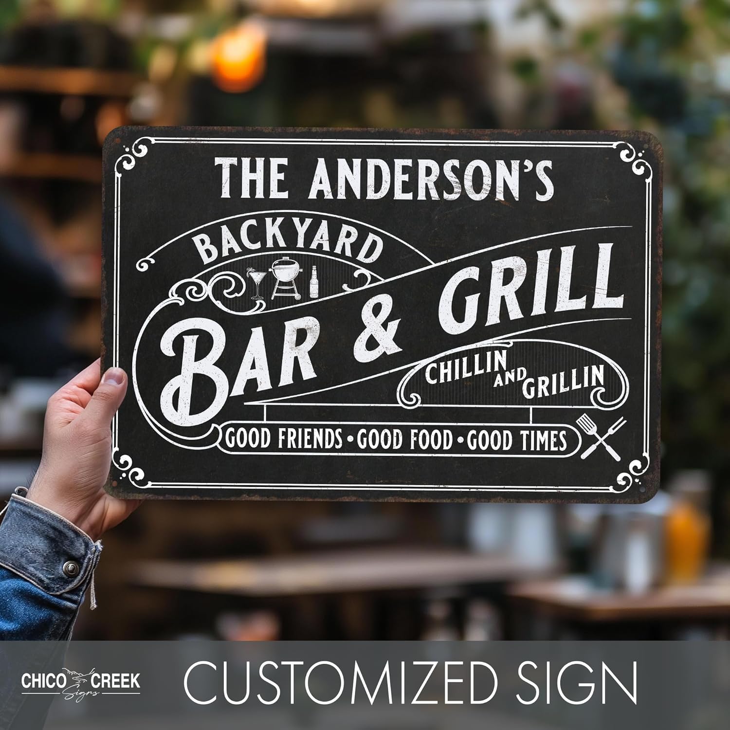 Backyard Bar and Grill Personalized Sign Patio Décorative Signs Porch Backyard Décor 12x18 112180114001