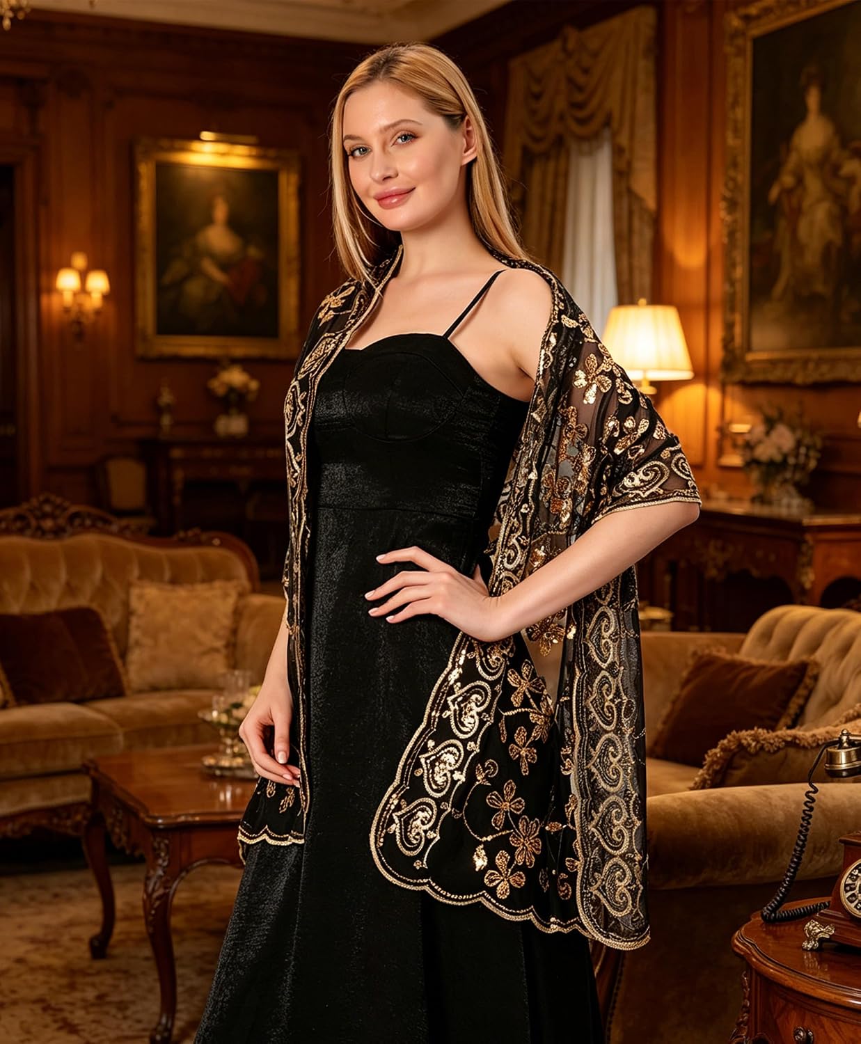 Shawls and Wraps for Evening Dresses,Women Formal 1920s Sequin Flower Sheer Shawls and Wraps for Wedding-