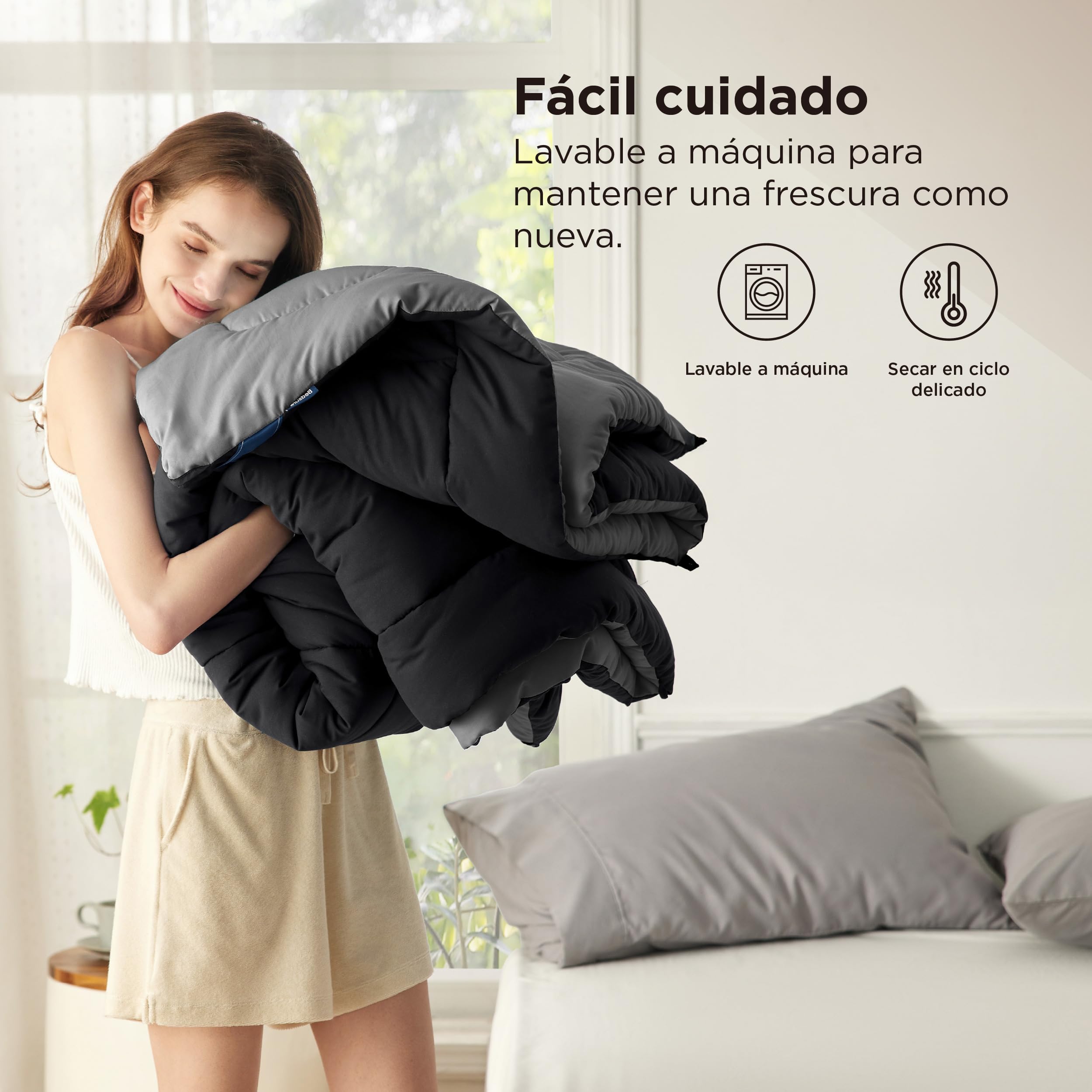 Bedsure Couette D'Hiver 240x220 Cm Gris - Couette Chaude 300g/m² 2 Personnes, Réversible, Douce Et Lavable En Machine