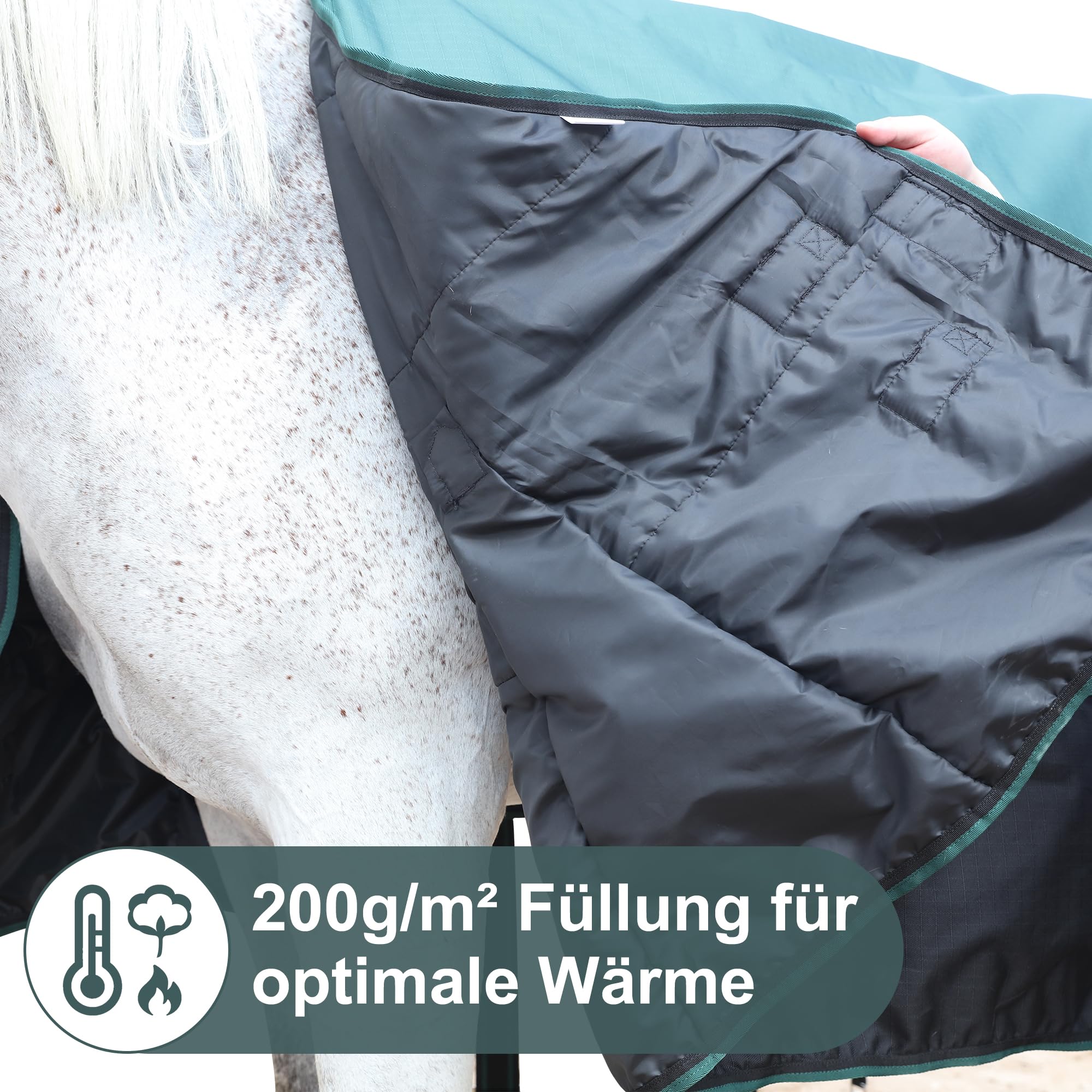 1200D wasserdichte Pferdedecke mit 200g/m² Füllung – Regendecke für Pferde, Wind- und wasserdicht, atmungsaktiv, warme Winterdecke 135 cm
