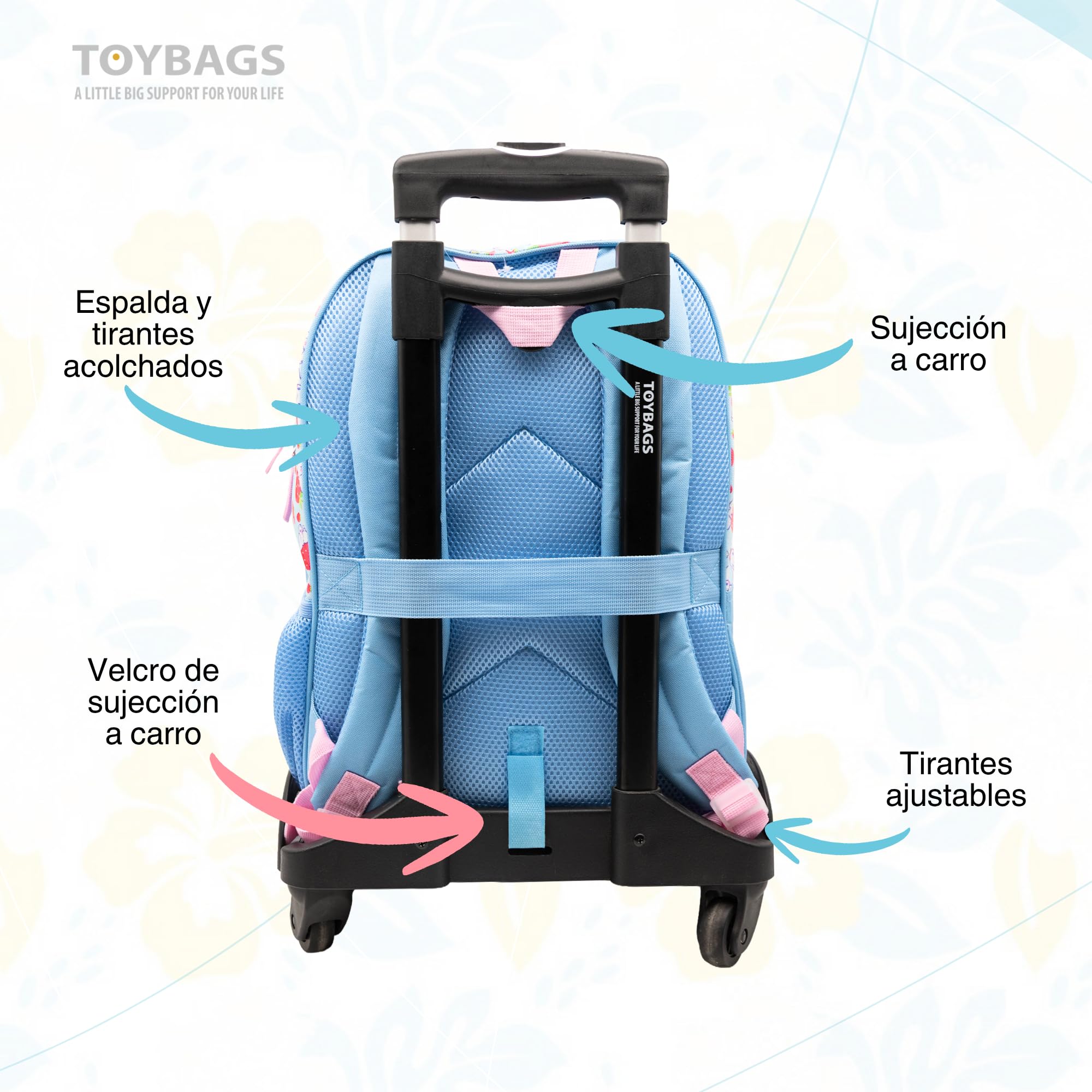 TOYBAGS Mochila Escolar Cinnamoroll -DOBLE COMPARTIMENTO-Compartimento portalaptop + CARRO NEGRO PROTECCION LATERAL Y STOPER FRONTAL 4 ruedas giratorias - 44 X 30 X 20 CM