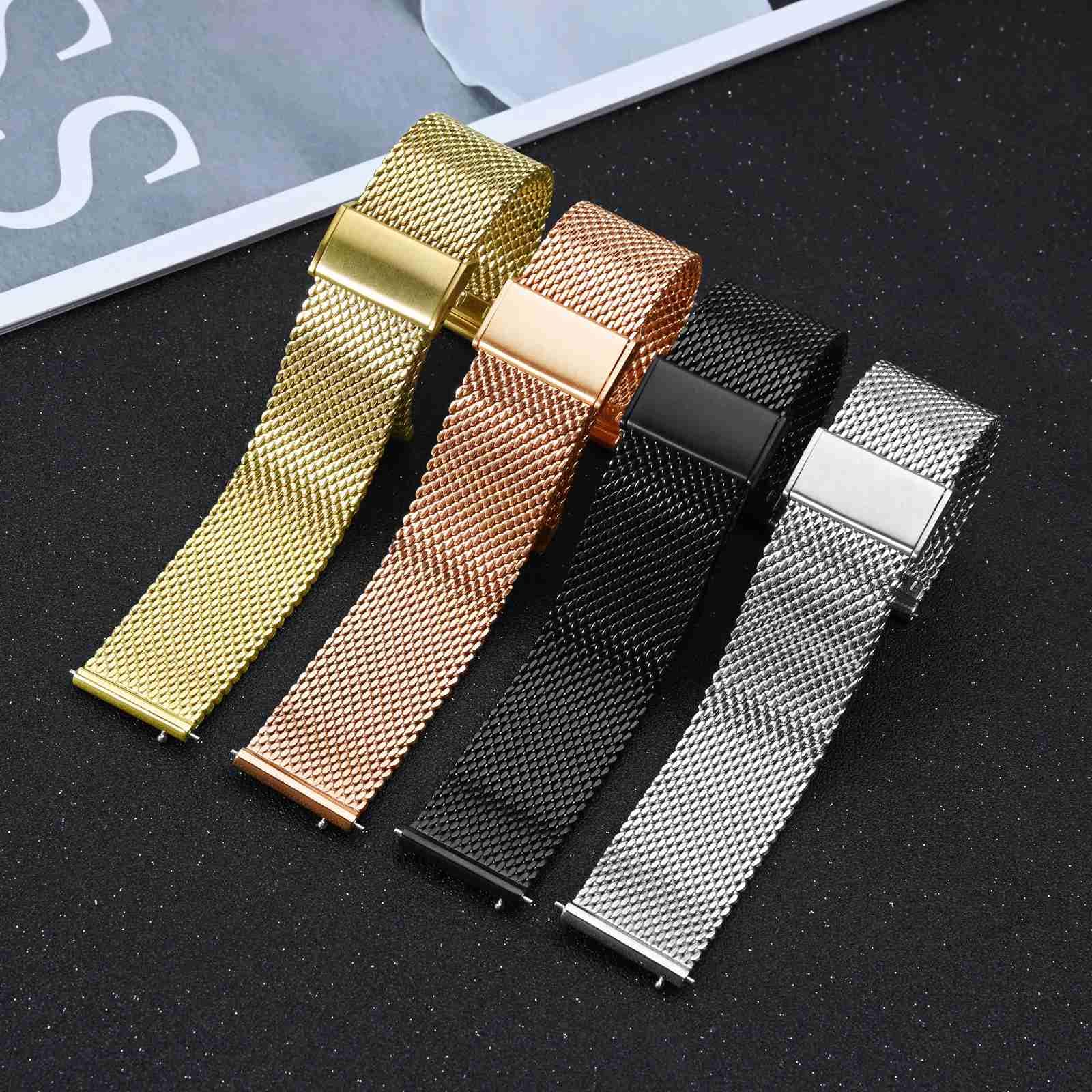 BISONSTRAP Metalowa bransoleta siatkowa do zegarka, dla kobiet i mężczyzn, pasek pleciony ze stali nierdzewnej 316L, szerokość 14 mm, 16 mm, 18 mm, 20 mm, 22 mm
