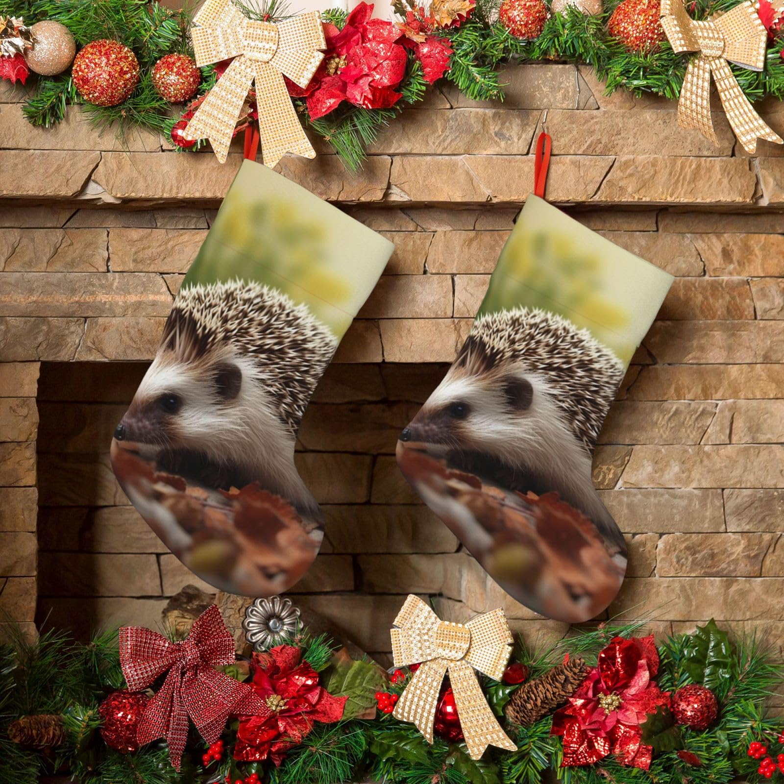KLOPH Christmas Stockings 18" Personalized Xmas Stocking Hedgehog Decoration Stocking Hanging Fireplace Stocking for Holiday Xmas Tree Christmas Fireplace Decor