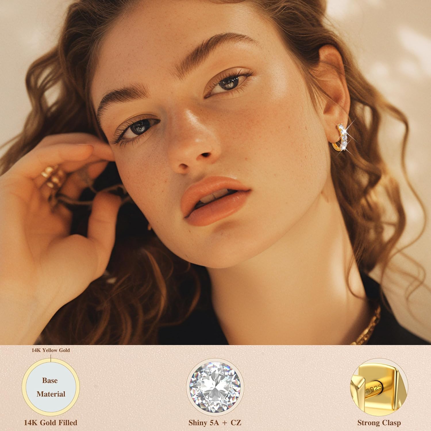 Dochais 14K Gold Plated Hoop Earrings for Women Cubic Zirconia 925 Sterling Silver Post Earring Huggie Stud Small Hoop Earrings Hypoallergenic Trendy Jewelry 9 - Image 3