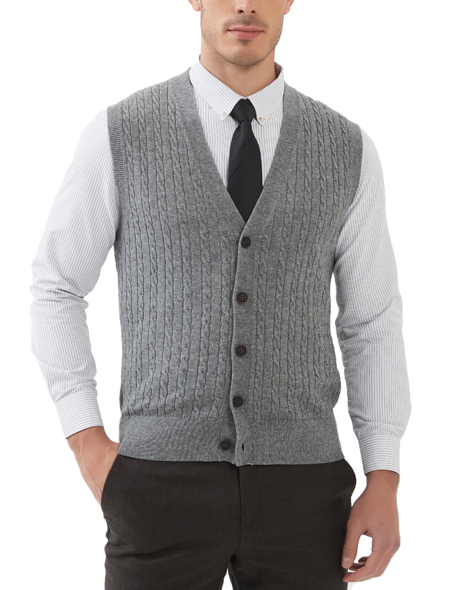 Kallspin Cardigan Homme en Mélange de Laine sans Manches et Col en V Tricoté avec des Boutons