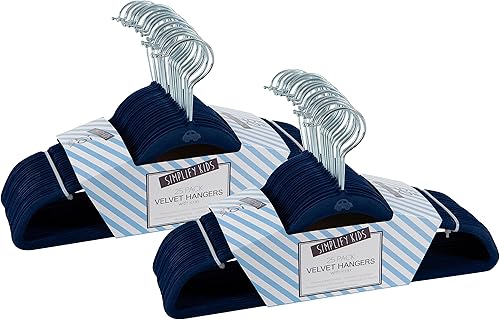 Simplify Paquete de 50 perchas de terciopelo para niños, delgadas, diseño antideslizante, ahorro de espacio, ropa para niños, camisas, pantalones,