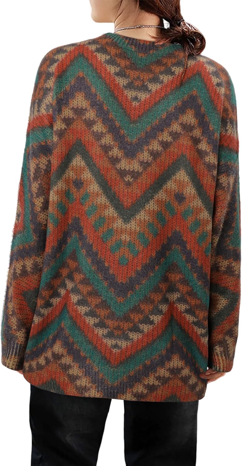 CRAZY GRID Women Knitt Pullover Sweaters Winter Patterned Oversized Long Sleeve Graphic Print Jumper Tops - Image 4