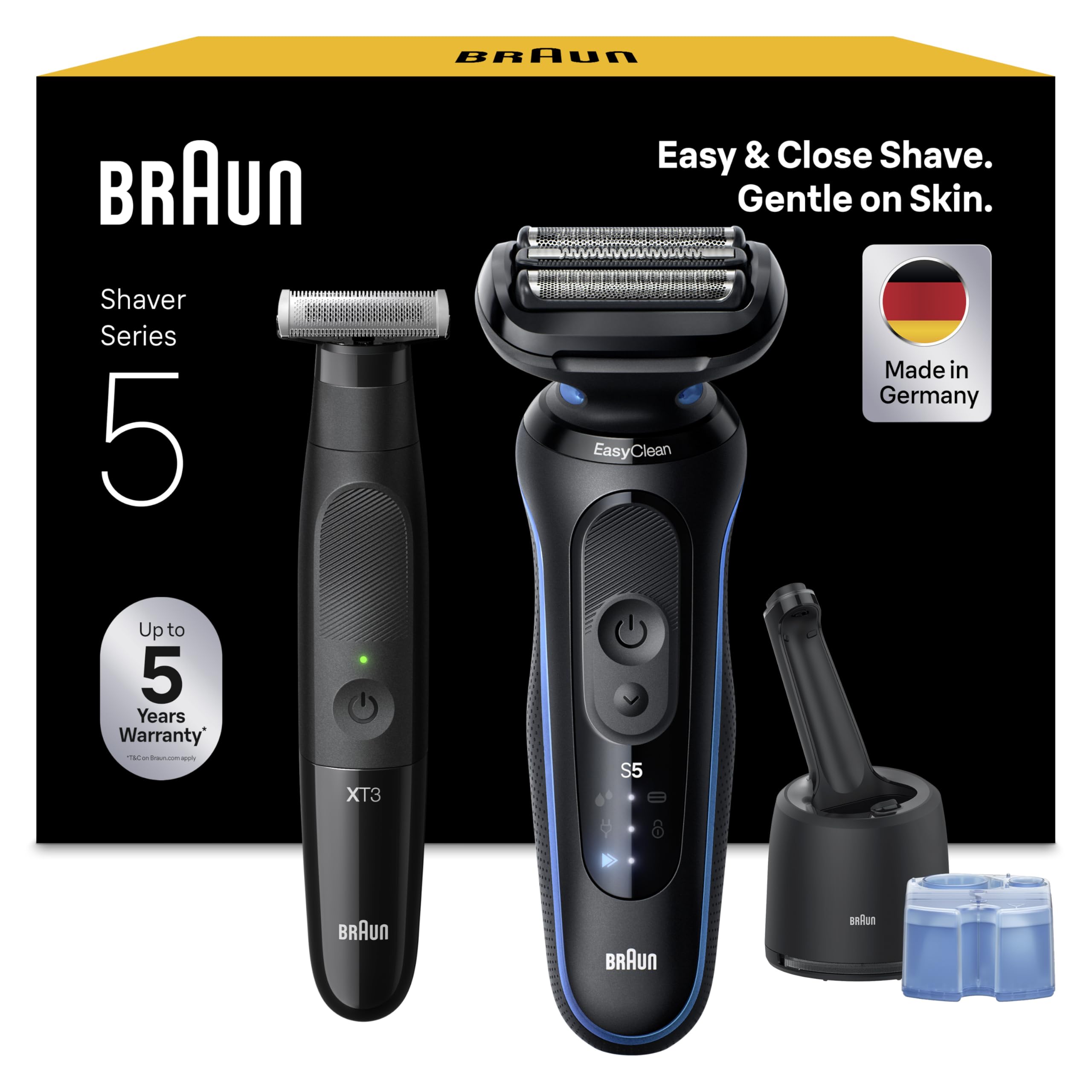 Braun Bundle mit Series 5 Rasierer Herren Elektrisch, Rasierapparat, Wasserdicht, Made in Germany, 52-B7000cc, Blau + Series XT3 Gesicht & Körper, Wasserdicht, XT3200, Schwarz
