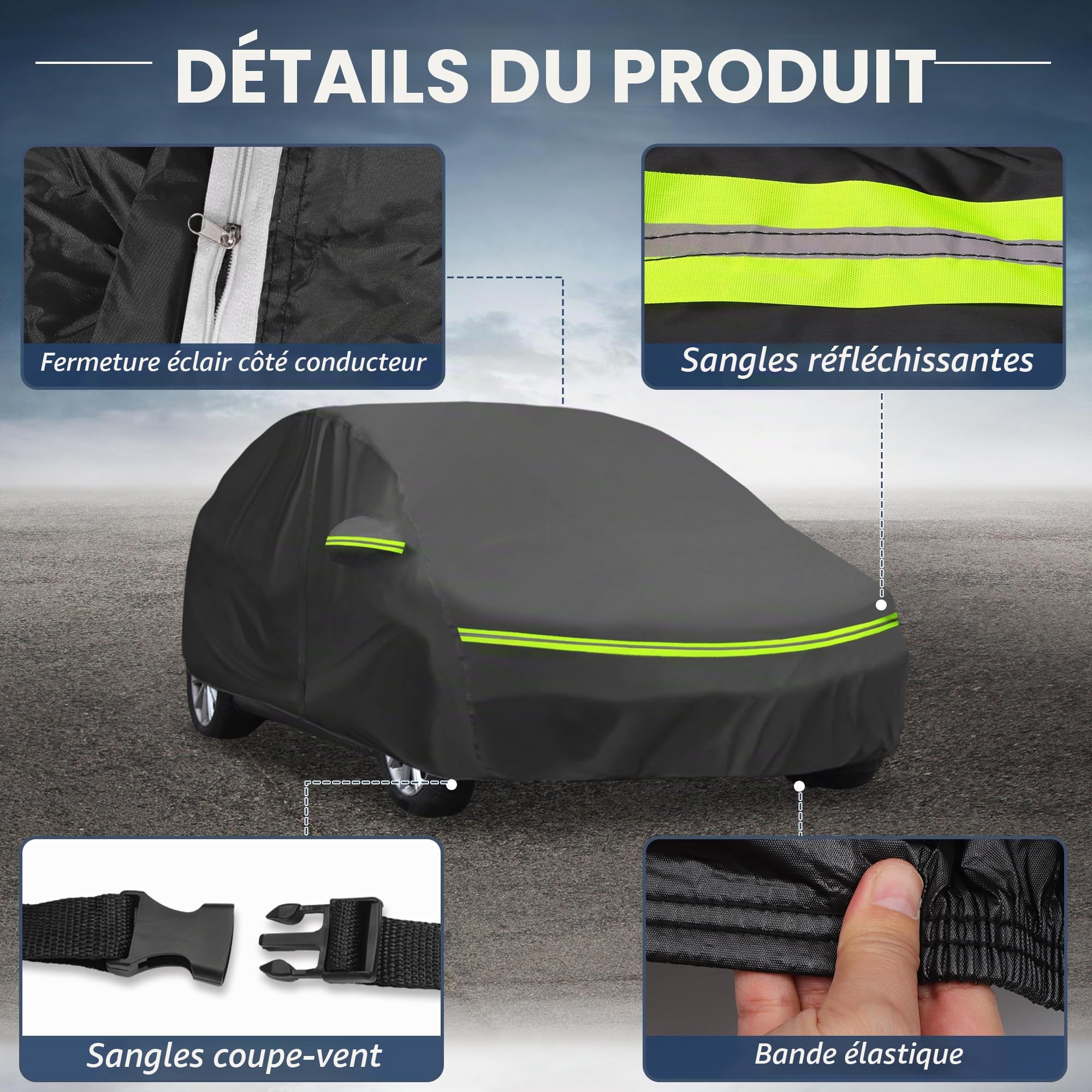 A ABSOPRO Housse Voiture pour Citroen Ds3 09-15 1pc Toutes Saisons | Matériau 210D-PU, Couleur Noir, Coupe-Vent, Protection Pluie Neige Soleil, Fermeture Éclair Conducteur