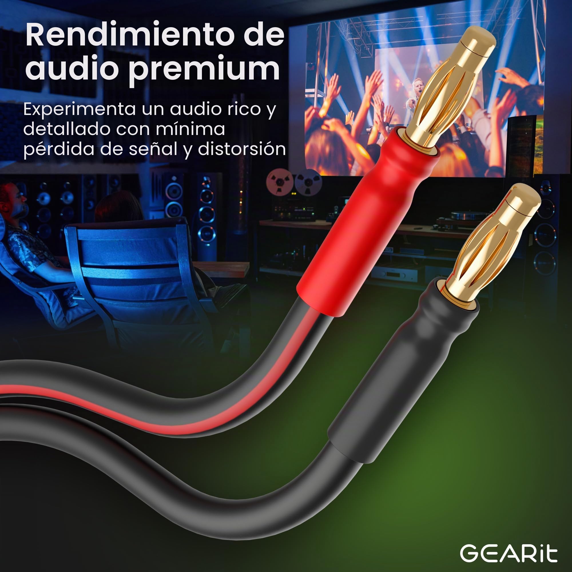 GearIT Cable de altavoz de 14 AWG con conectores banana 14 Ga cable banana para sonido envolvente HiFi bi-Wire Bi-Amp