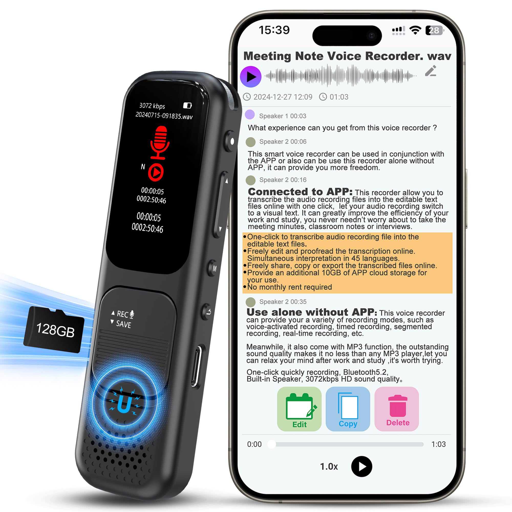 Amazon.com: 128GB (9360Hours) Digital Voice Recorder with