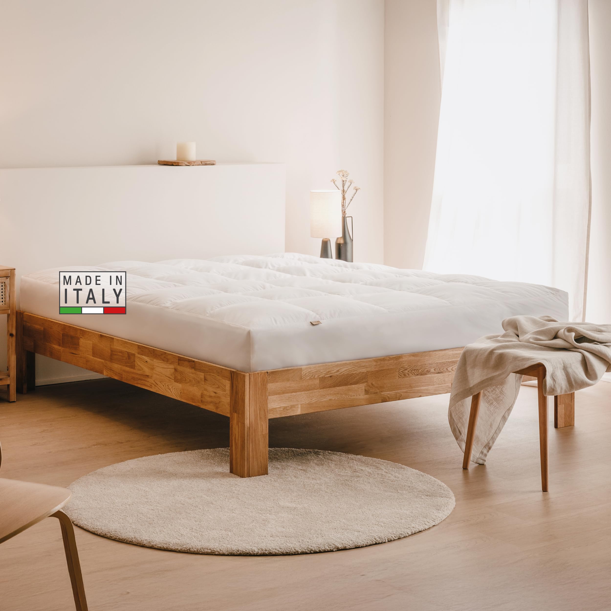 DREAMIN*101 - Coprimaterasso Una Piazza e Mezza 140x190 Imbottito Piumino Piumette e Angoli Aderenti, Morbido Rivestimento Topper Una Piazza e Mezza, Copri Materasso Cotone Traspirante Ipoallergenico