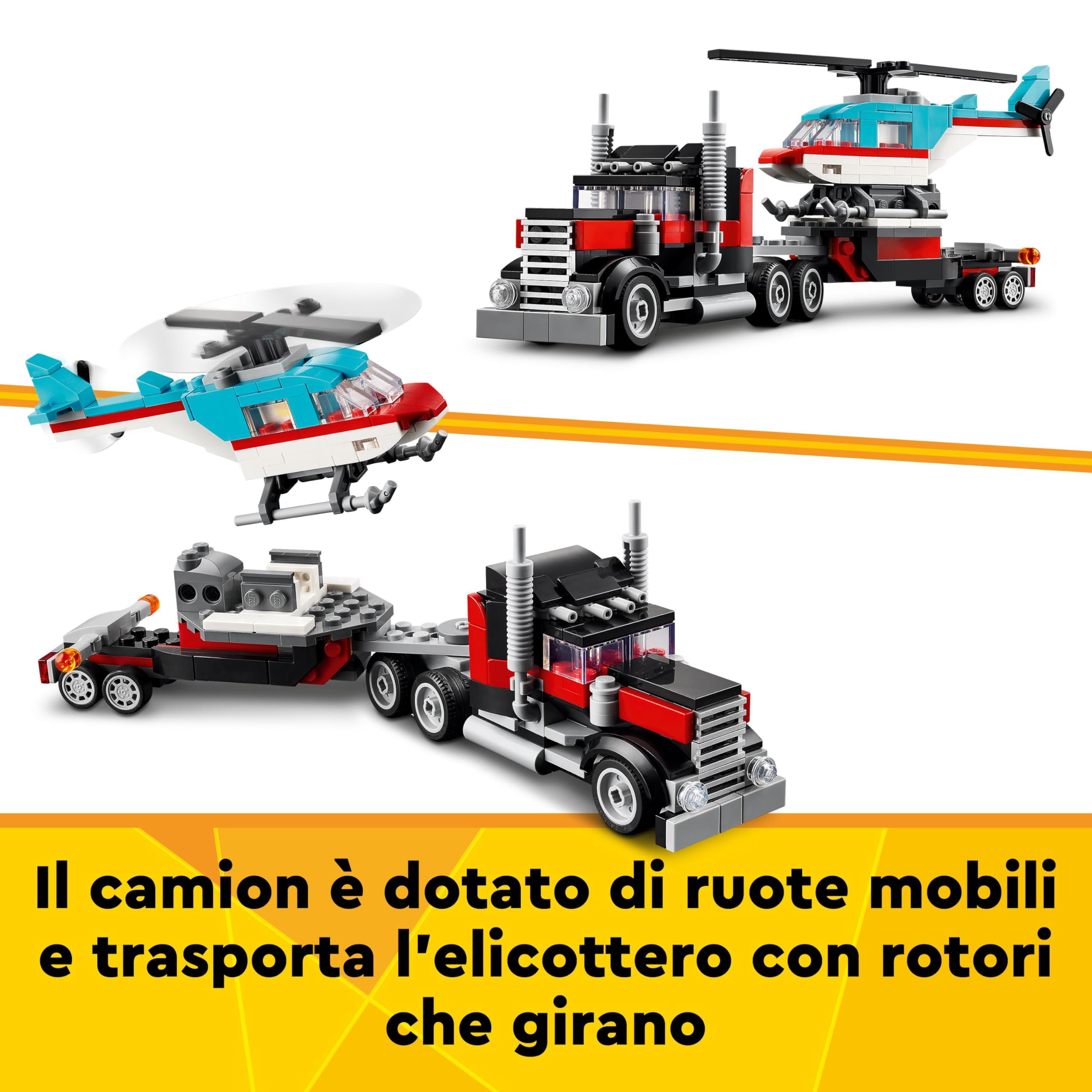 LEGO Creator 3 in 1 Autocarro con Elicottero, Giochi per Bambini e Bambine da 7 Anni & Creator 3 in 1 Super Robot, Set di Costruzioni in Mattoncini, Aereo e Drago Giocattolo