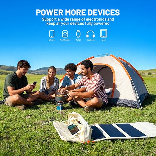 Miniatura 8 de Litheli Cargador de panel solar portátil de 24 W, mini panel solar plegable para camping, senderismo y uso en ventanas, IP54 impermeable, USB