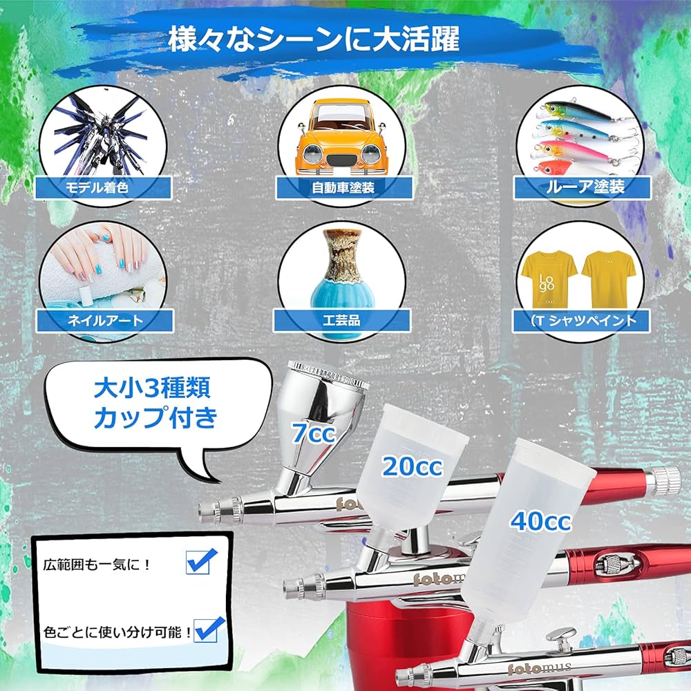 Amazon.co.jp: 【オートスイッチ版】Fotomus エアブラシ セット 充電式