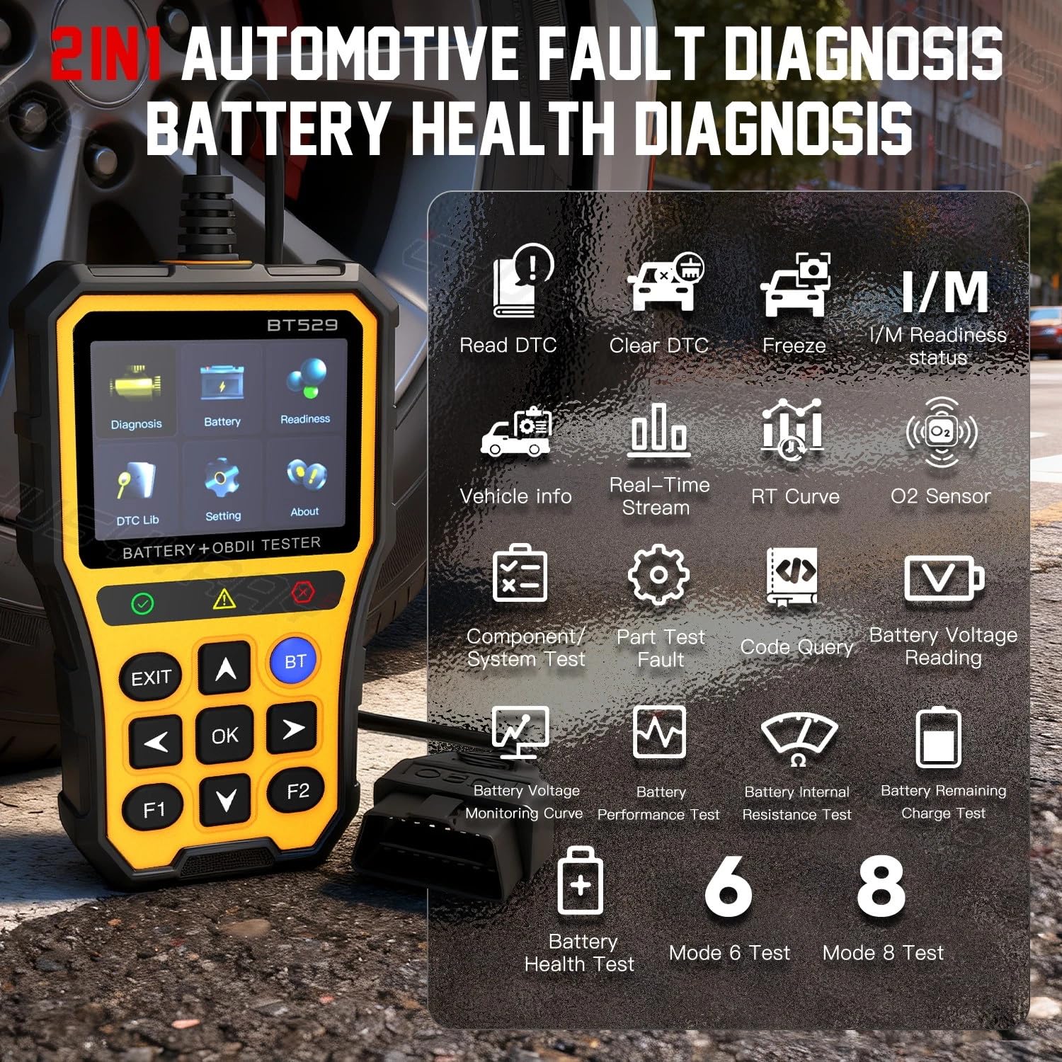Urządzenie diagnostyczne OBD2 dla wszystkich pojazdów, skaner samochodowy z wszystkimi funkcjami OBDII, tester baterii, monitorowanie i test trwałości, narzędzia diagnostyczne OBDII dla pojazdów 12V i
