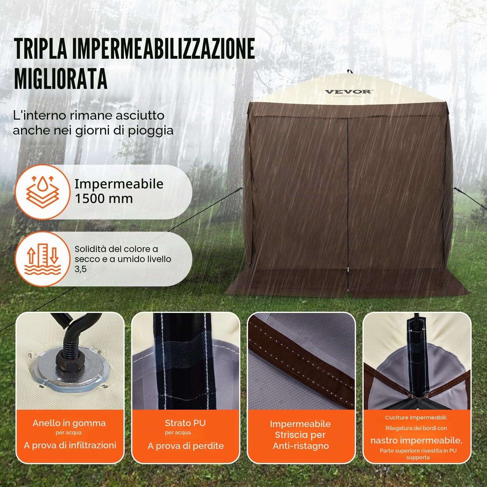 VEVOR Gazebo Pop-Up, Tenda con Schermo Pop-Up, Baldacchino su 4 Lati, Riparo da Sole 4 Panni Antivento Rimovibili Finestre in Rete, con Zanzariera Schermo a Montaggio Rapido 1,83 x 1,83 m Marrone