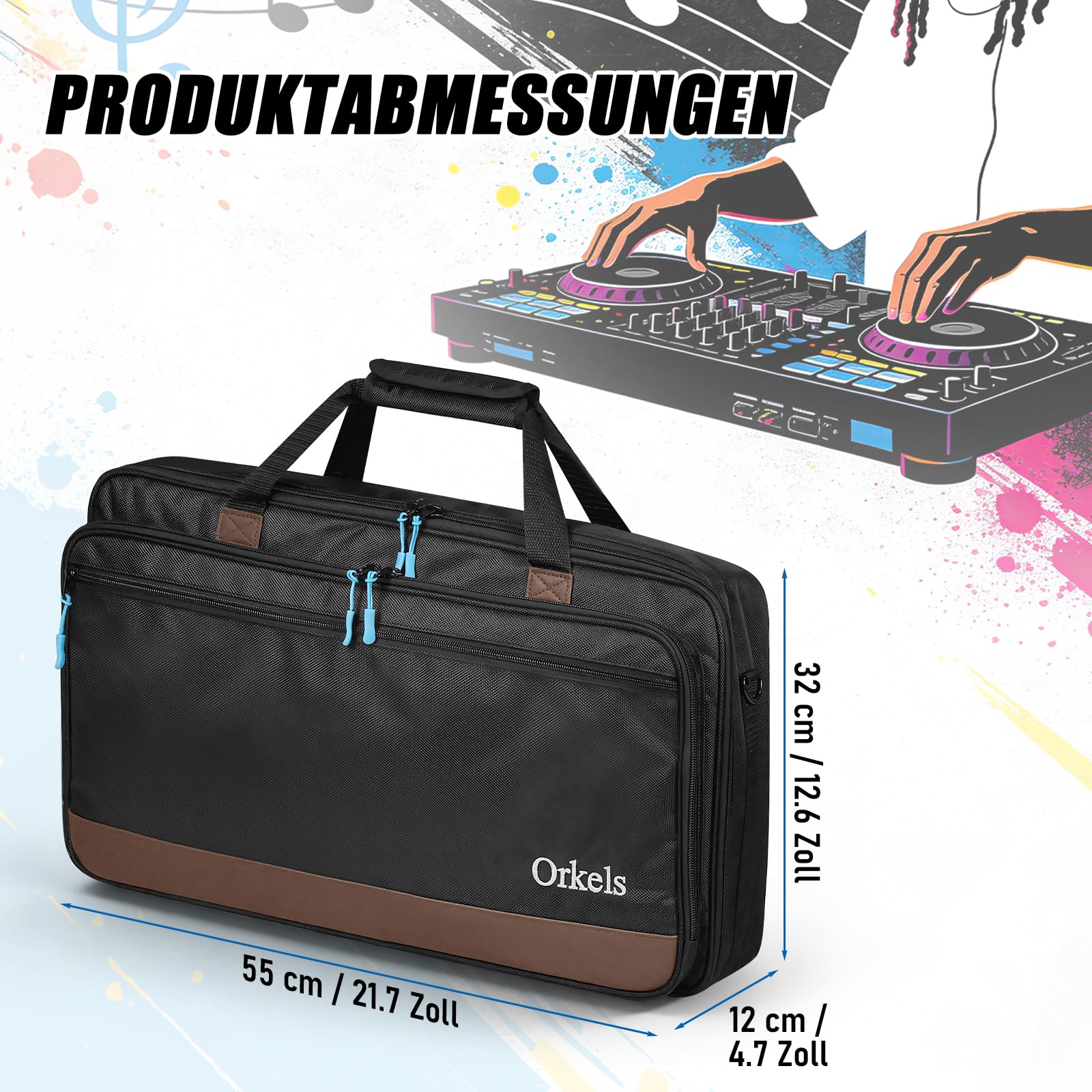SUNDOY Sac de Transport pour DJ Compatible avec Les manettes Pioneer/Numark/Hercules - Mallette de Transport résistante aux Chocs avec bandoulière et Compartiments pour Accessoires, Noir, 55x32x12-CM