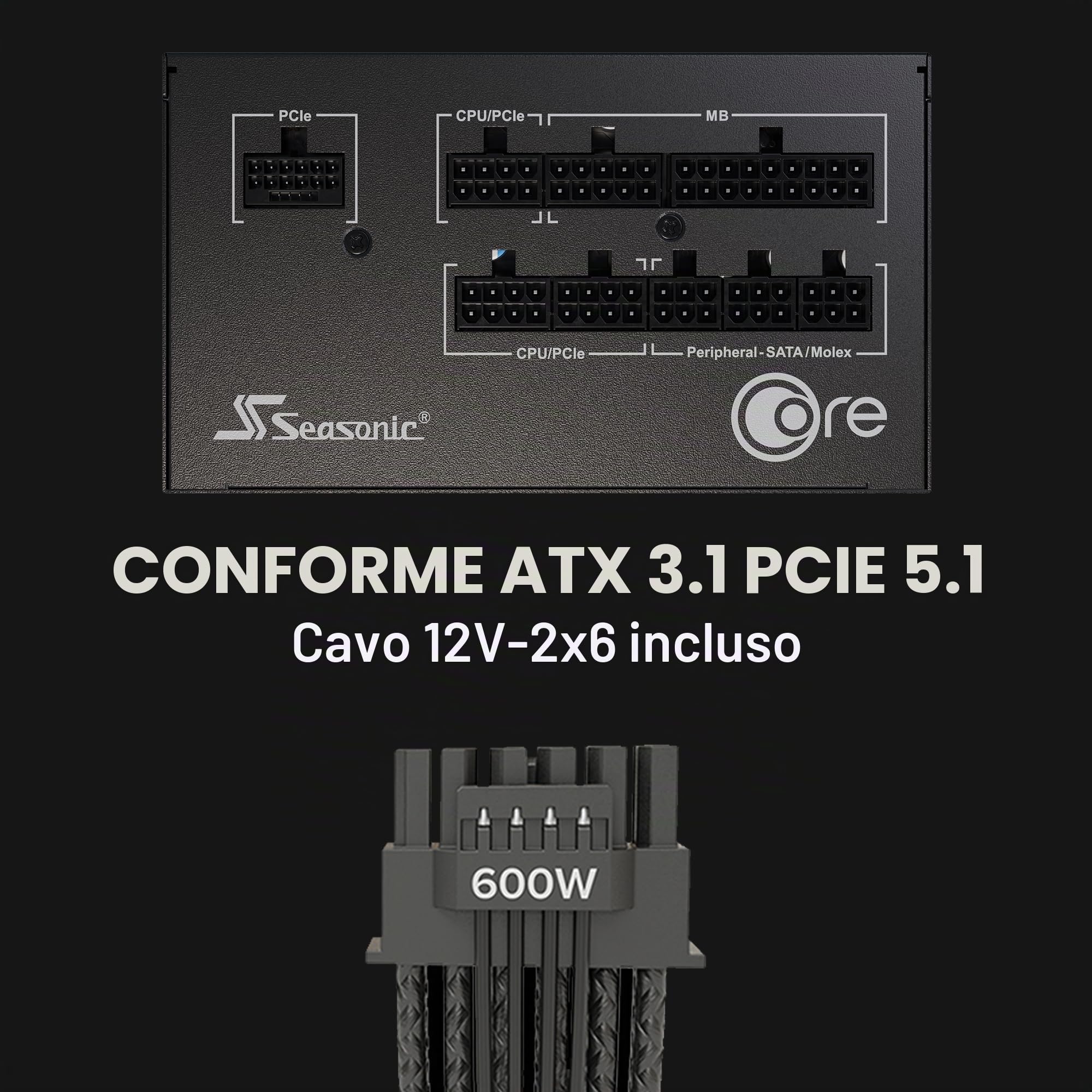 Seasonic CORE V2 GX-850 (ATX3) - 850W - 80+ Gold - ATX 3.0 e PCIe 5.1 Ready - Full-Modulare - Fattore di forma ATX - Condensatore premium - 7 anni di garanzia - Compatibile con Nvidia RTX 30/40 Super