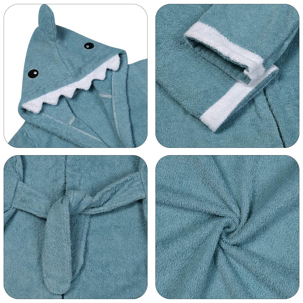 URAQT Accappatoio per bebè con morbido animaletto per bambini, color grigio squalo, M