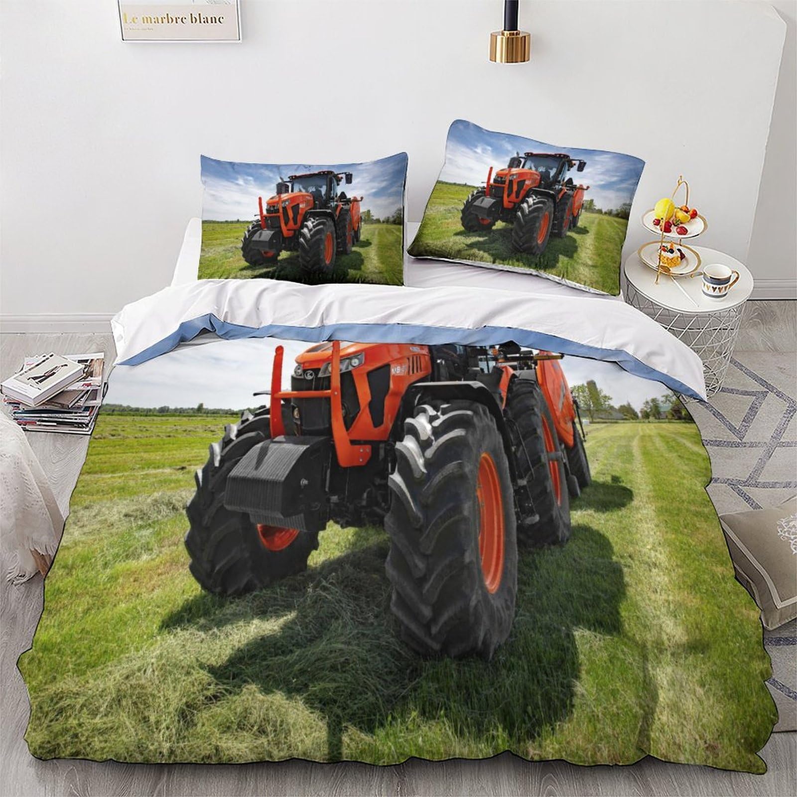 Traktor Bettwäsche 3 Teilig, Bettbezüge Bettgarnitur Aus Mikrofaser, Erwachsene Teenager Kinder Bettbezug + Kissenbezug King(220x240cm)