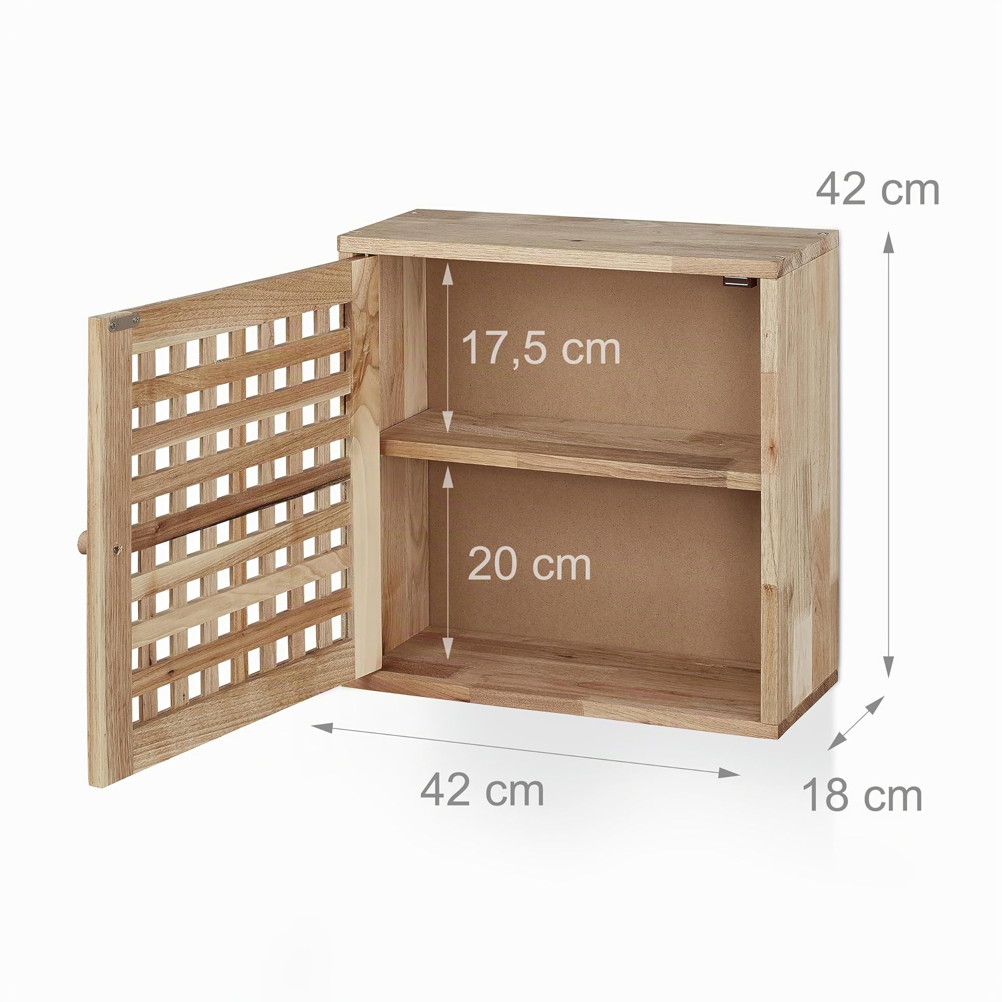 Relaxdays Armoire Murale, Noyer, 2 Compartiments, Porte quadrillée magnétique, Salle de Bain, HLP: 42x42x18 cm, Nature