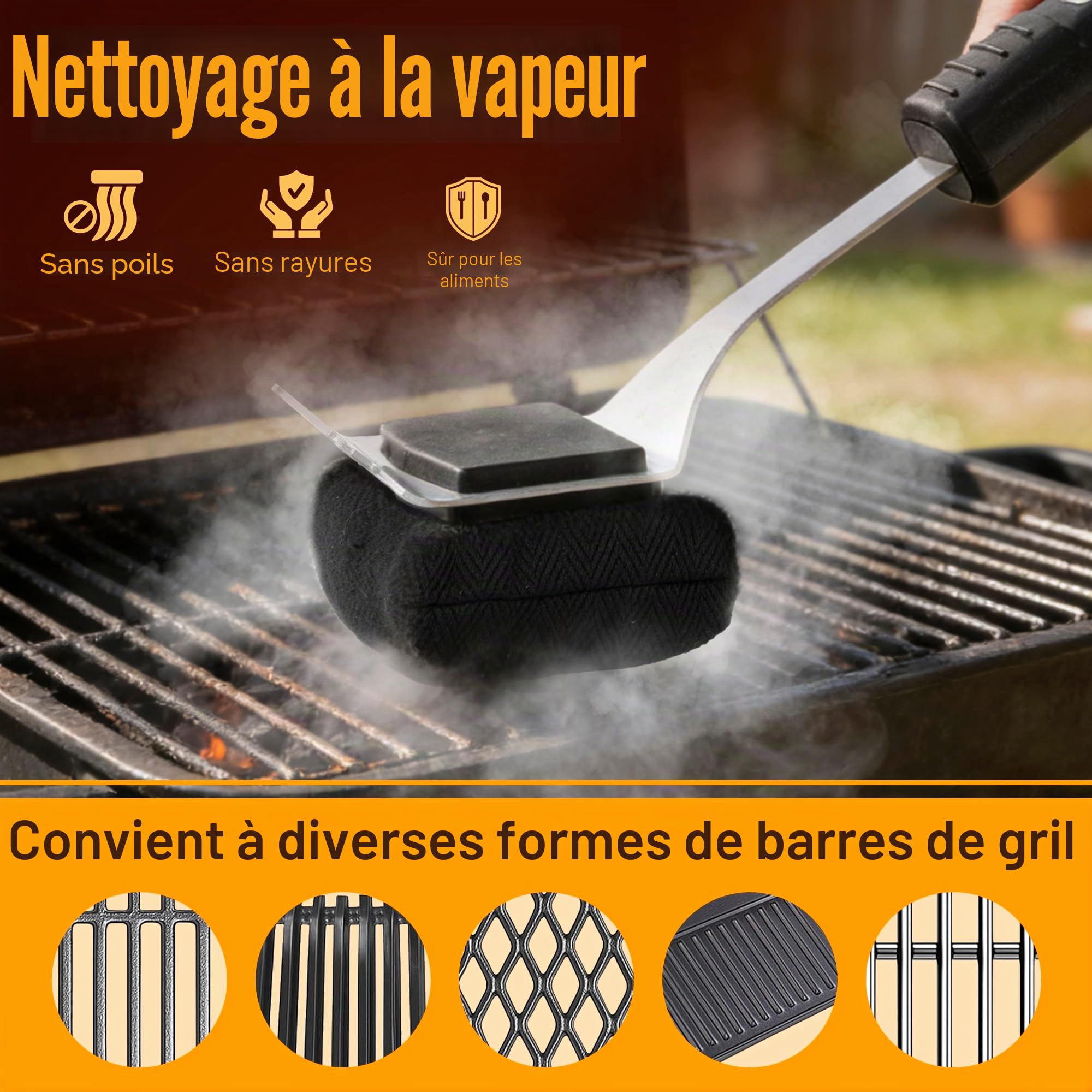 Pietuley Brosse Barbecue Sans Poils Vapeur avec Grattoir Acier Inoxydable, Sûre Accessoires Barbecue Ustensiles Brosse de Nettoyage Accessoire BBQ, Grattoir Plancha Accessoires pour BBQ et Fumoir