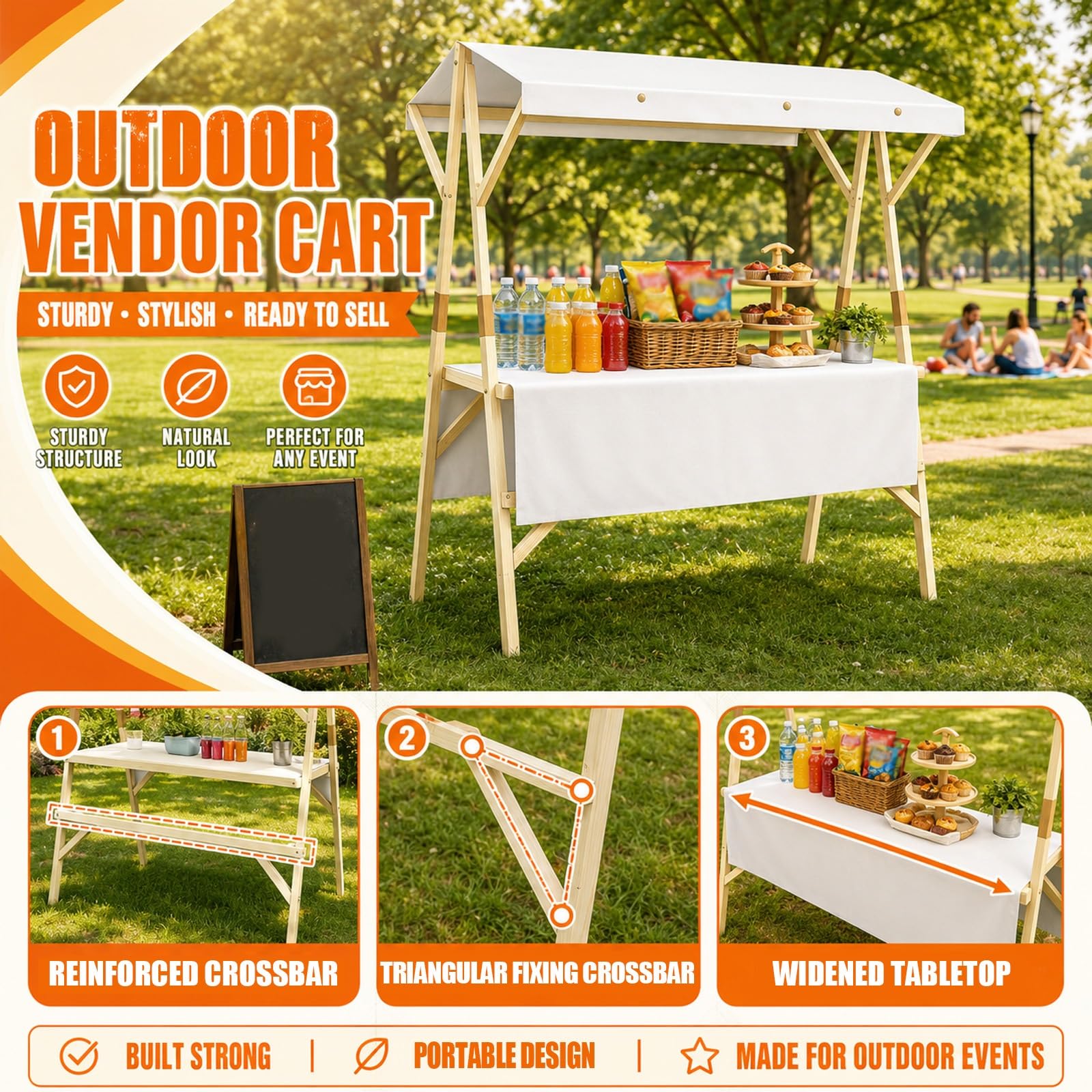 HARELA Genérico Puesto de Mercado con toldo, Puestos Plegables, para Venta De Alimentos, Carrito De Comida Callejera De Madera para Tiendas Mercados(Pink B,150cm/59in)