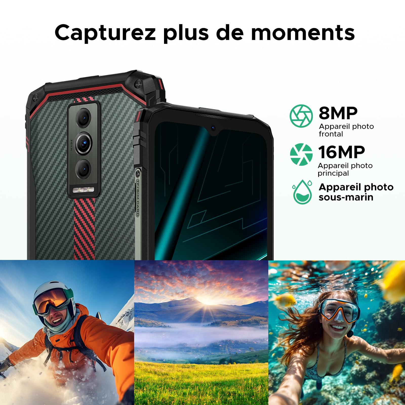 BLADE10-E Telephone Portable Incassable Android 15, 24Go + 128Go/TF 2To, 6150 mAh, 6,56" HD+ IPS Smartphone Incassable, 16MP+8MP UNISOC T7250 IP68/IP69K/NFC/Face ID/3 Fentes pour Cartes