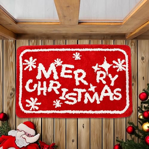 Miniatura 7 de Alfombra de baño de Navidad, alfombra de baño de Feliz Navidad, antideslizante, absorbente, lavable, alfombra de baño roja para pasillo, cocina,