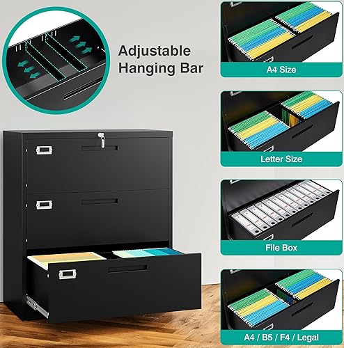 Vista 36 de SISESOL Archivador lateral de 2 cajones con cerradura y estante, gabinete de almacenamiento negro de 71 pulgadas con puertas, armarios