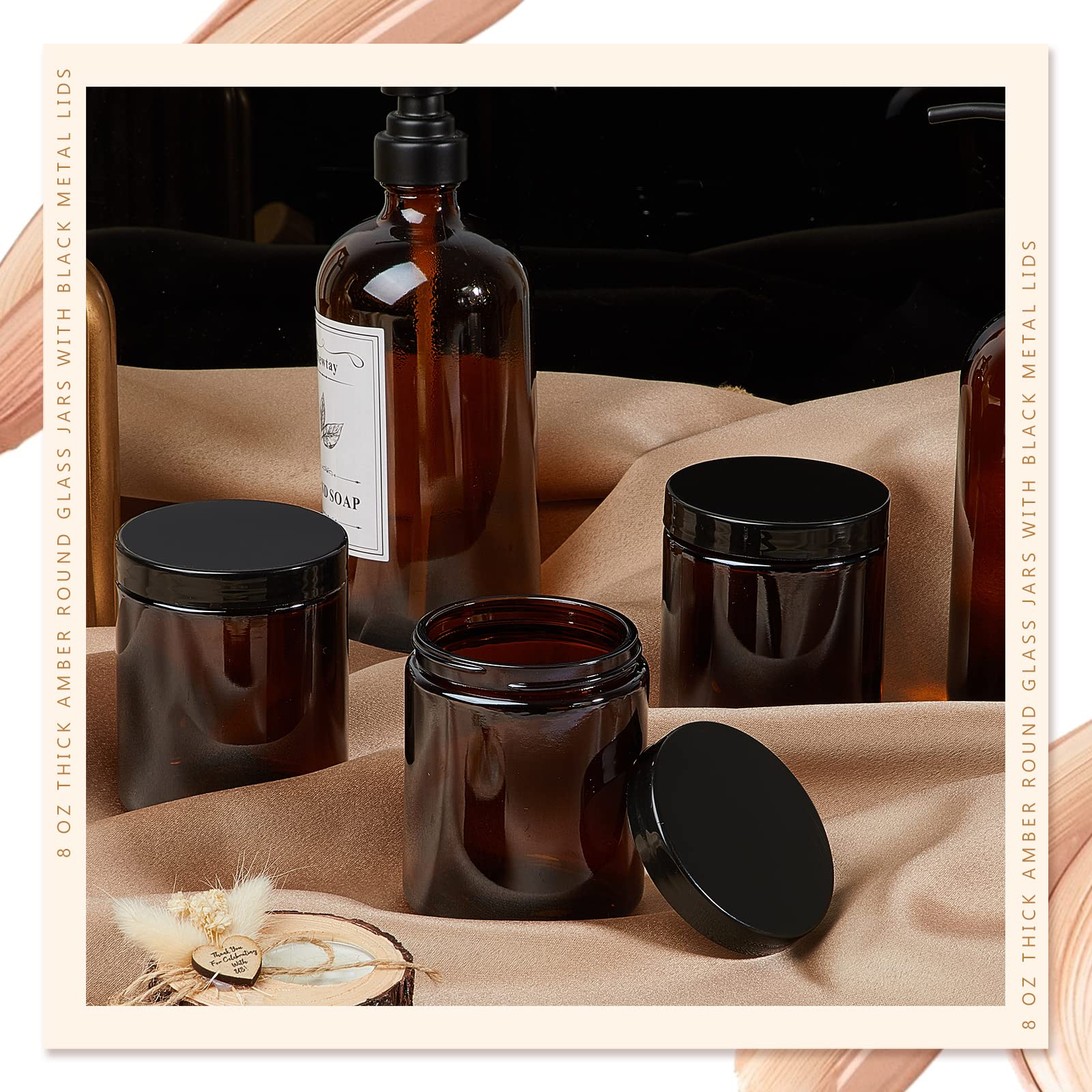 24er-Set Bernsteinfarbene Rundgläser 237 Ml – Mit Metalldeckel, Auslaufsicher, Spülmaschinenfest