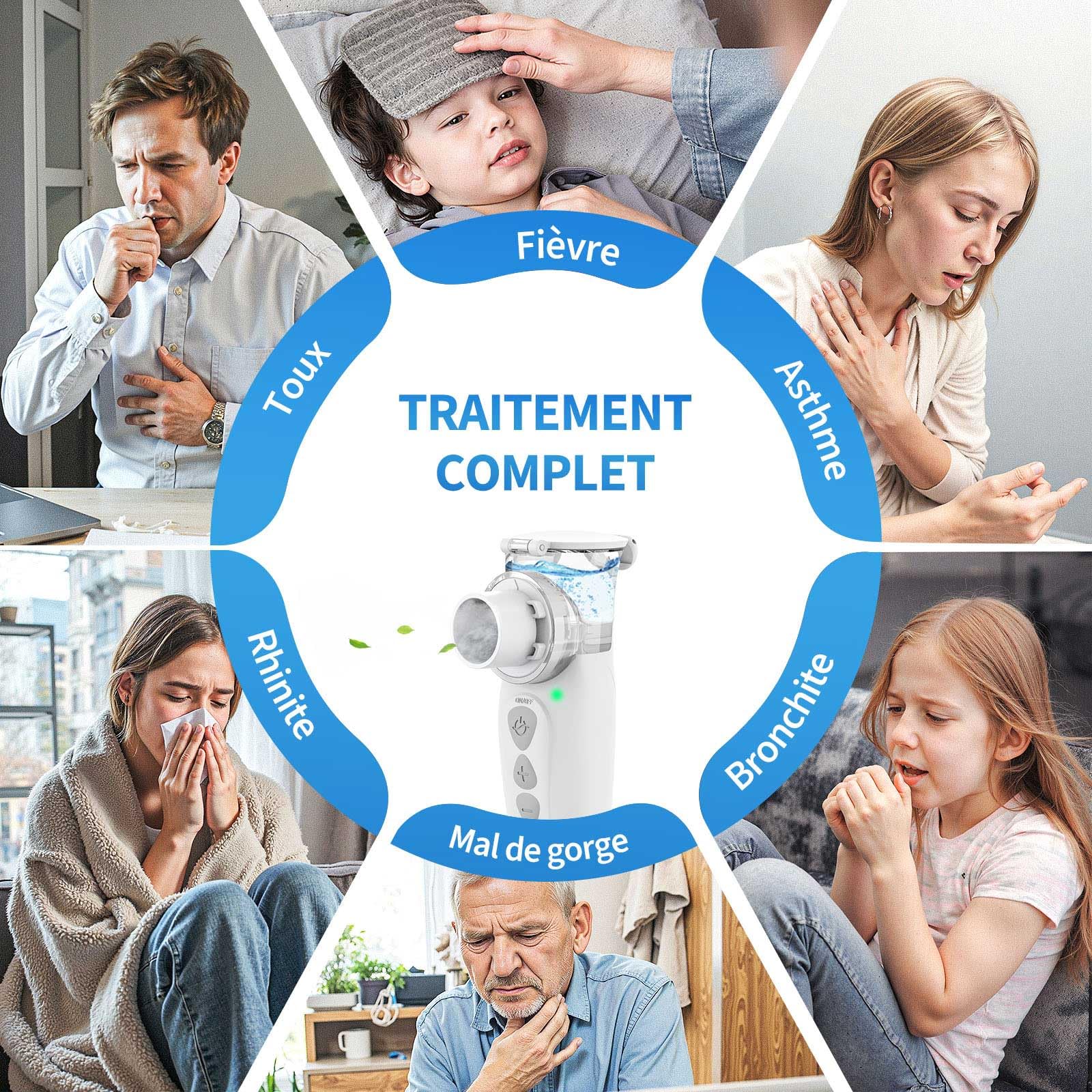 FEELLIFE Inhalateur pour Enfant et Adulte, Rechargeable Nebulisateur Silencieux Taux d'Atomisation Réglable, Inhalateur Portable pour Traitement de la toux, de l'Asthme et Maladies Respiratoires