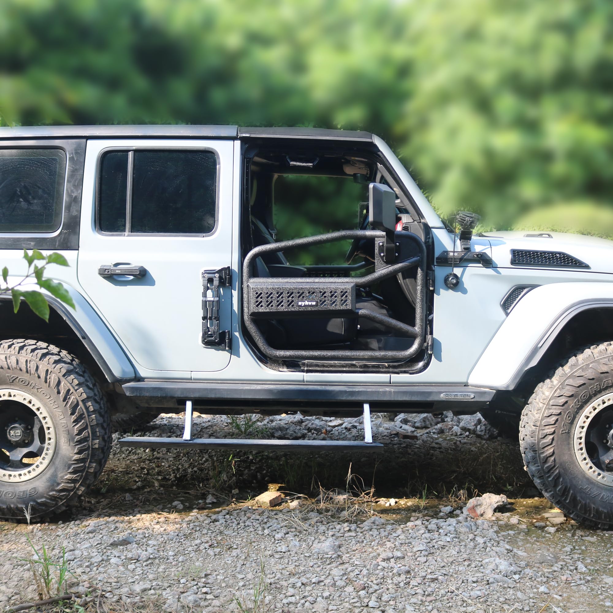 Front Doors Set Off Road Fit for 2018-2024 Jeep Wrangler JL/JLU,2 Side Rear View Mirrors,Fashion Special Outlook Design with Big Size Tube,Front