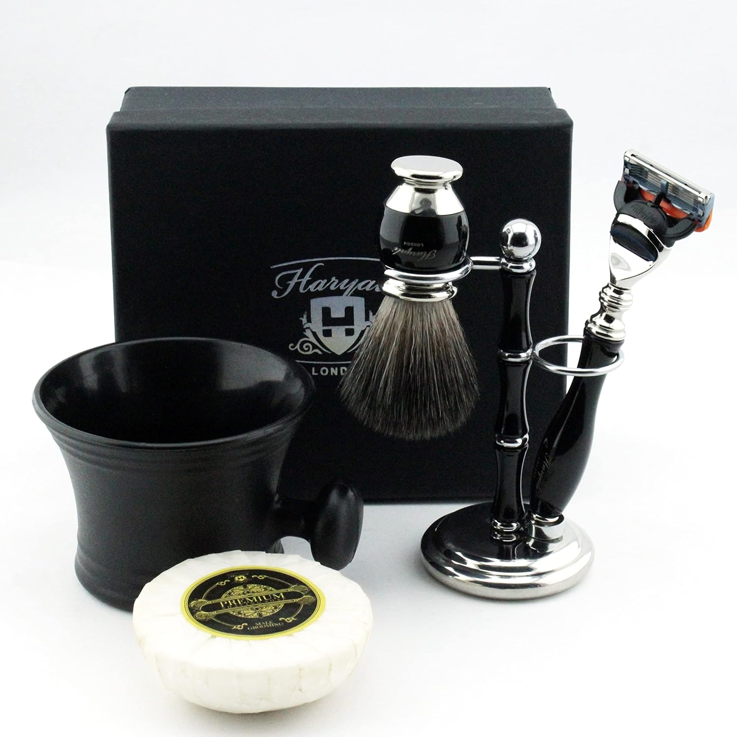 Haryali London Shaving Kit 5pc Shaving Brush Set Black Badger
