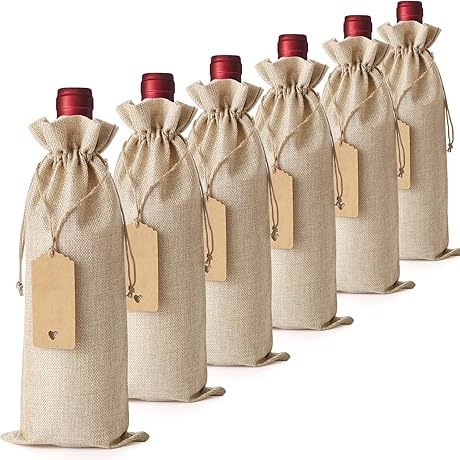 Reusable Burlap Wine Bags for Bottles -12 Pack