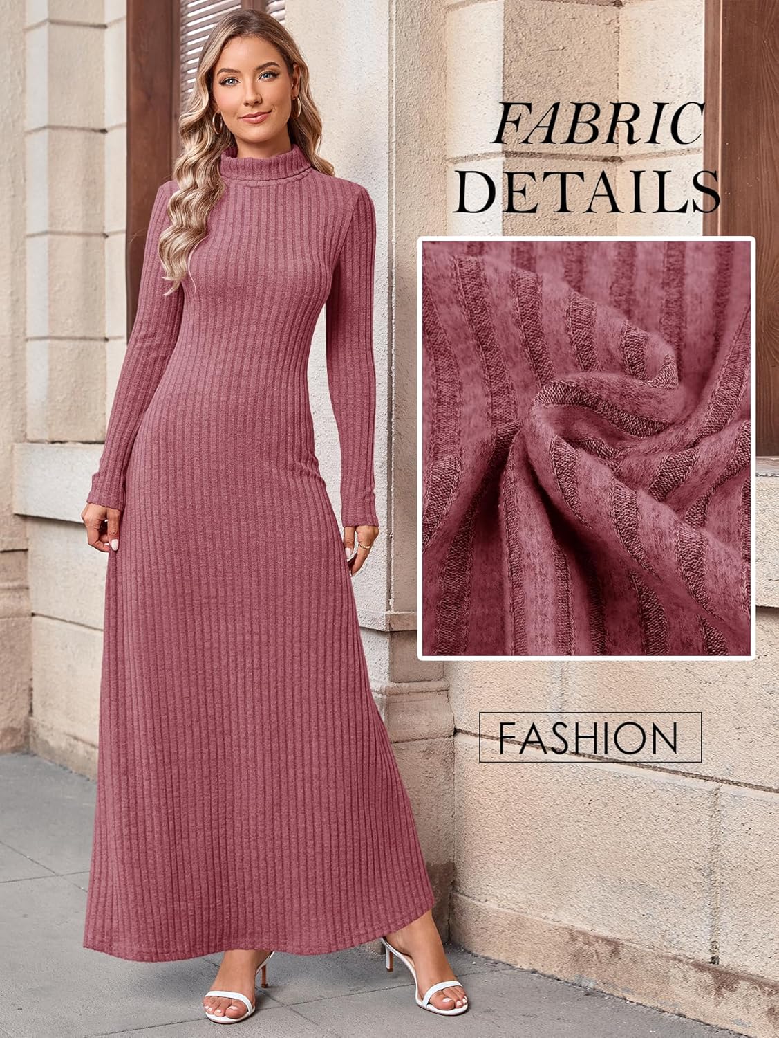 MITILLY Women Long Sleeve Maxi Dress 2025 Fall Winter Casual Turtle Neck Ribbed Knit Bodycon Going Out Dresses - Image 6