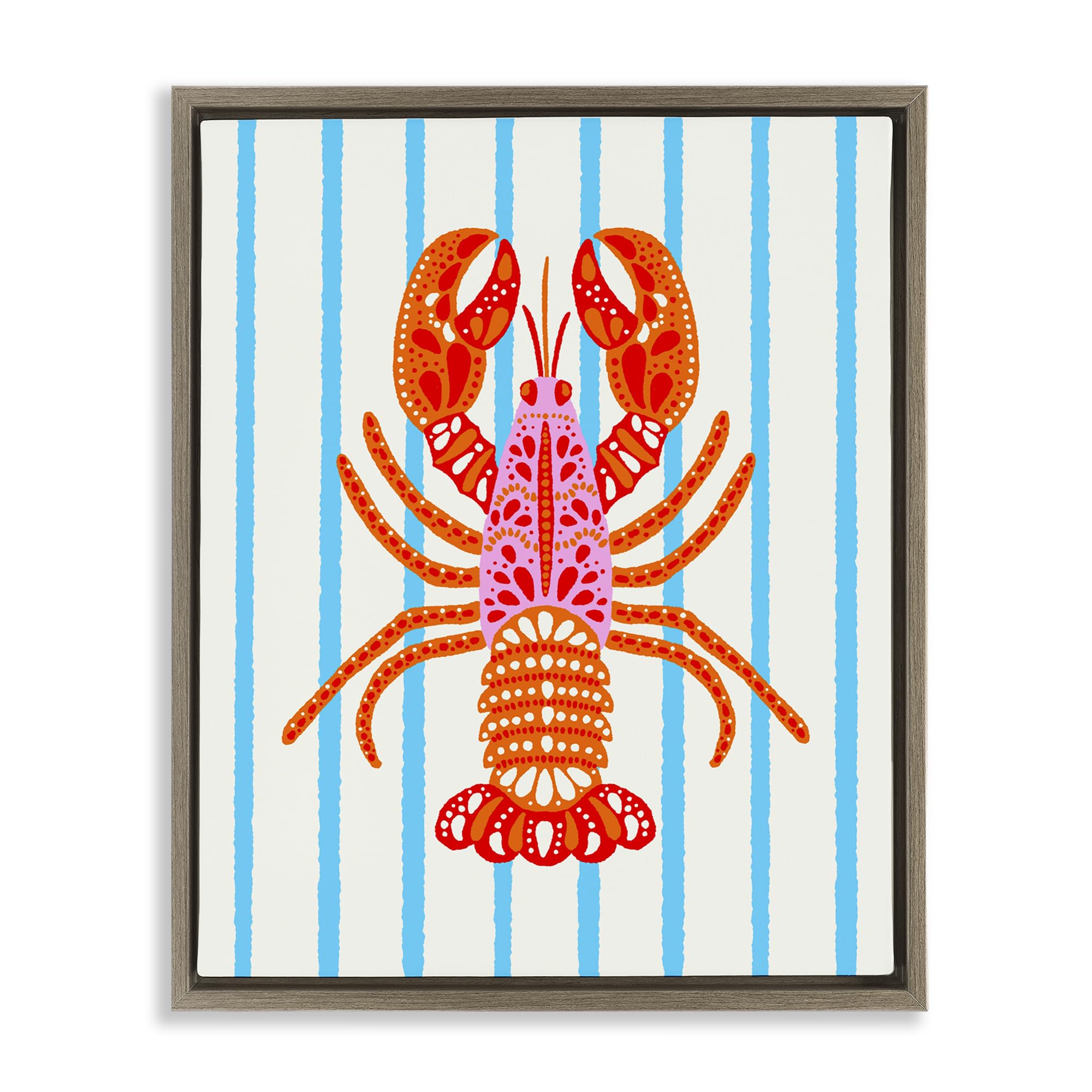 Stupell Industries Montalcino Elm (Textured) 'Bright Boho Lobster On Stripes'| Floating Frame Canvas Art