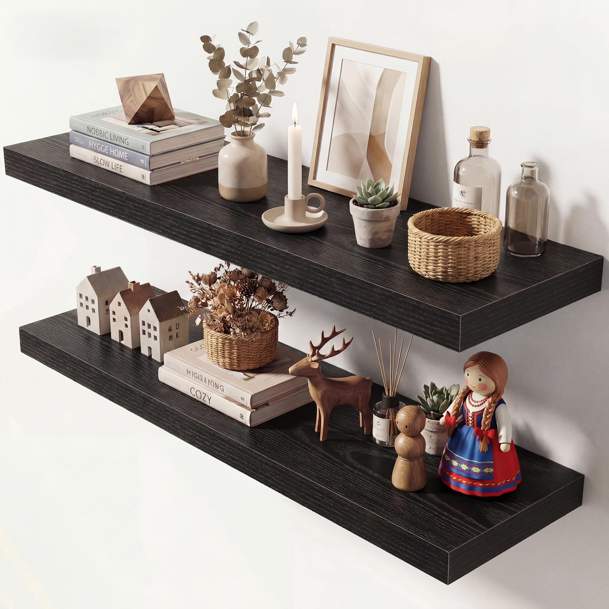 Dreamland 40 Inches Floating Shelves for Wall, 9.3" Deep Long Floating Shelves Set of 2, Large Display &amp; Storage Shelf, Wall Shelf for Bathroom Bedroom Living Room Kitchen Office, Black