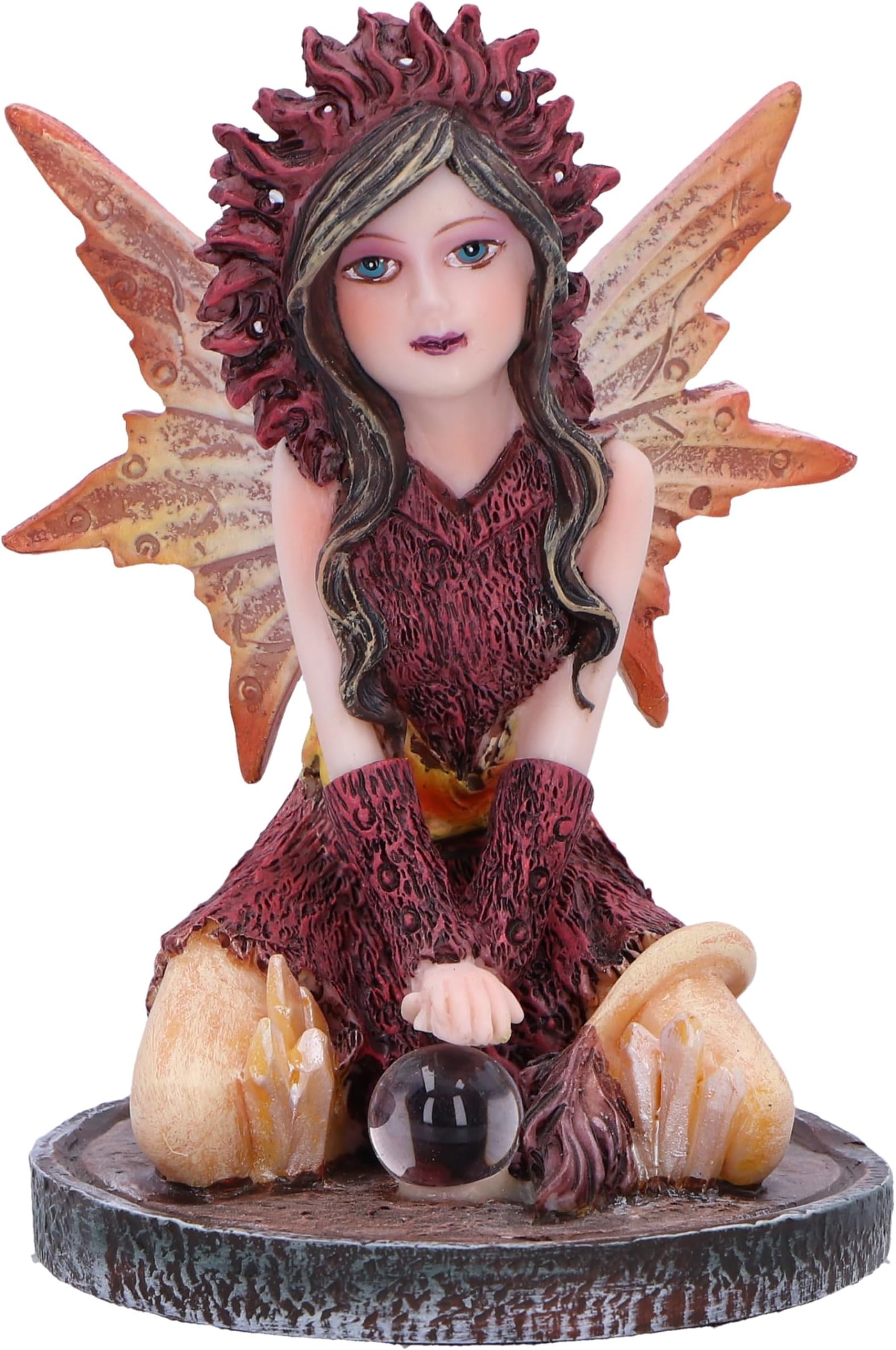 Nemesis Now Crystal Fairy Poppy Figurine 9cm, Resin, Red Fairy Figurine Featuring Crystal Ball, Kneeling Fairy with Glass Ball, Fantasy Gift, Cast in the Finest Resin, Expertly Hand-Painted
