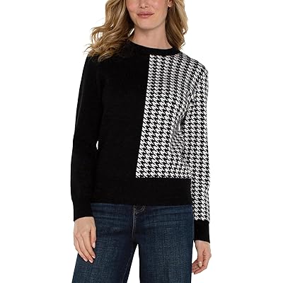 Liverpool Los Angeles Long Sleeve Crew Neck Blocked Jacquard Sweater Women