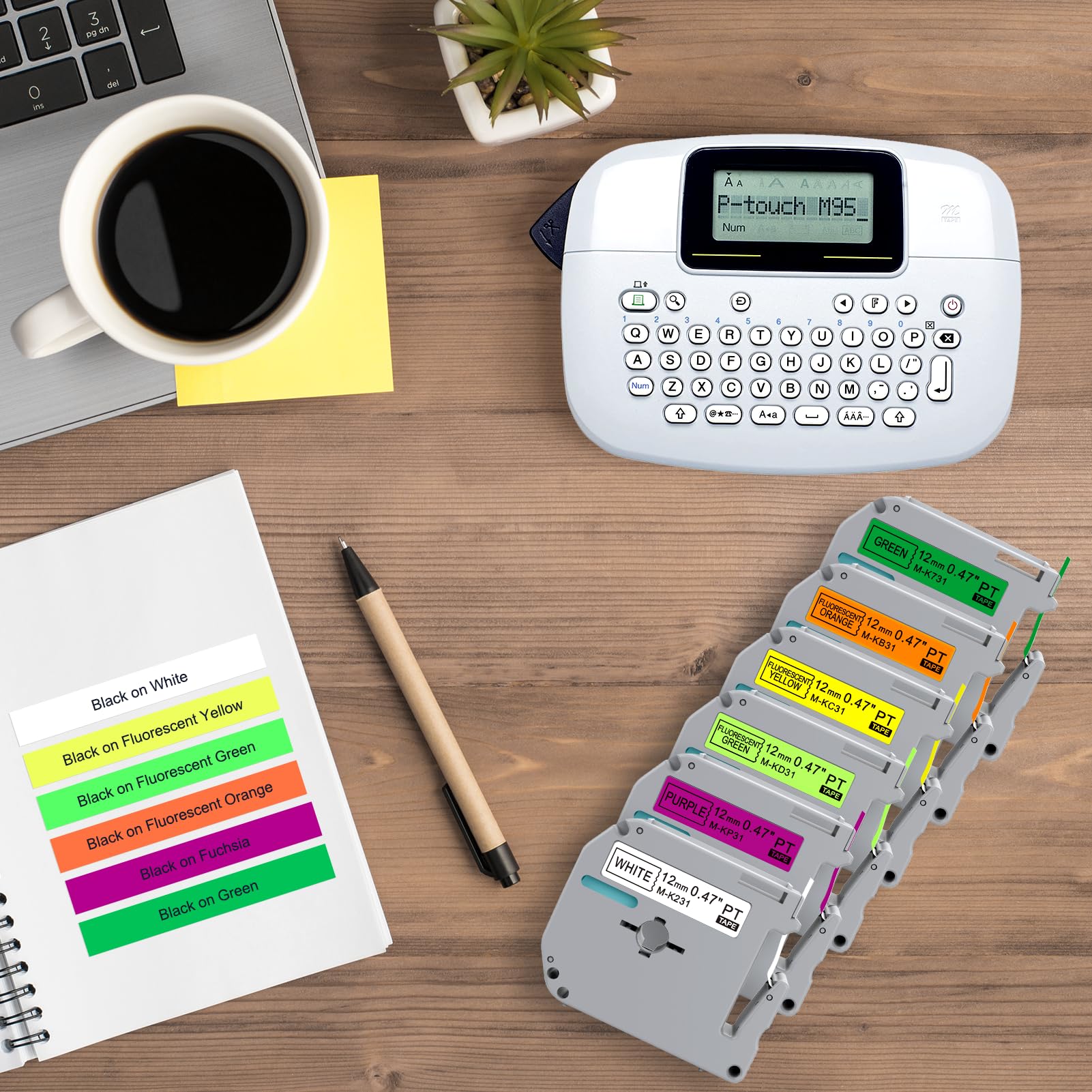 Meritom 6 Cintas Compatibles Brother P-Touch M De 12 Mm Para Impresora De Etiquetas MK131 MK231 MK431 MK531 MK631 MK731 Casete Para PT-90 PT-M95 PT-80 PT-100 PT-110 PT-65