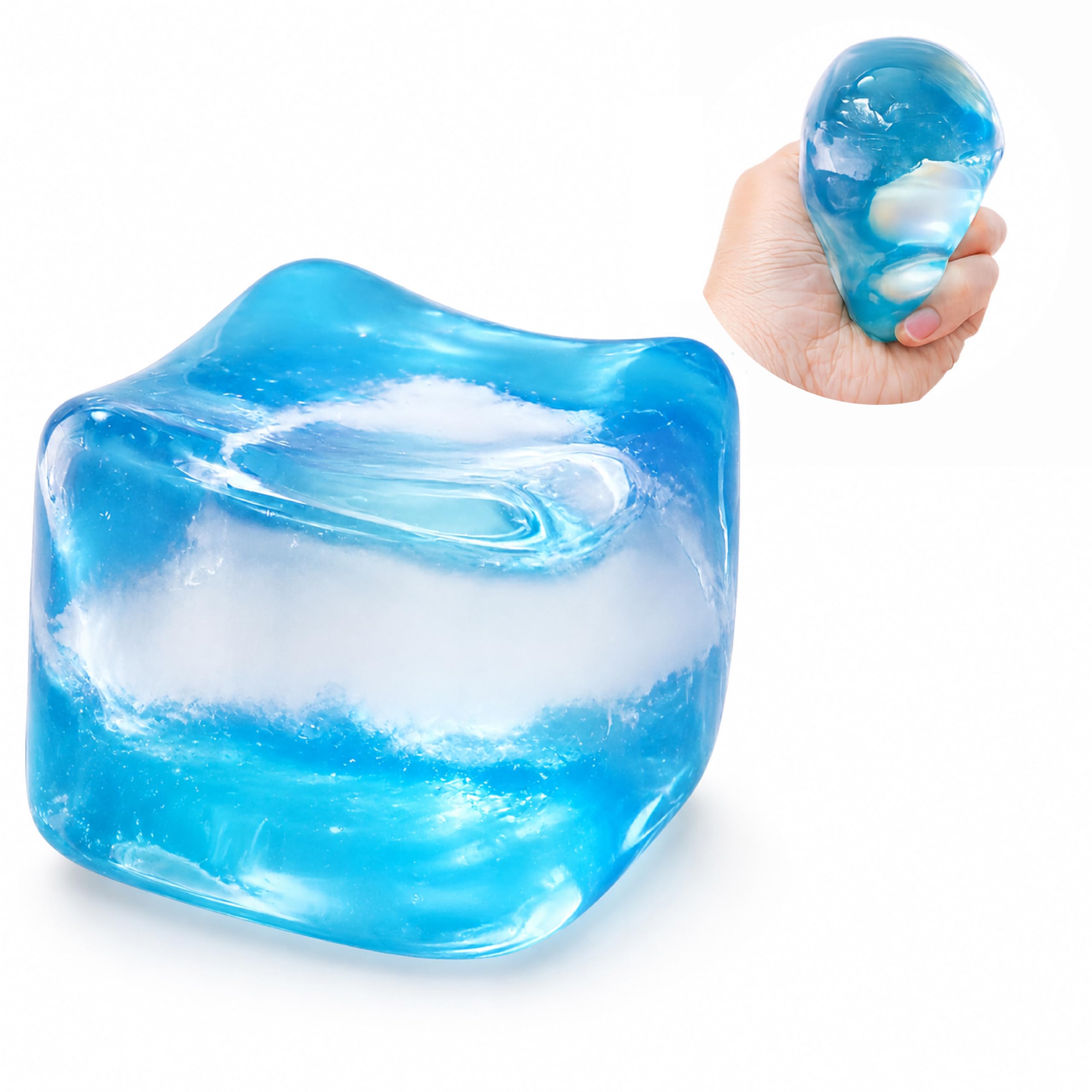 Neuro Wiz Ice Squish Cube - Soft Squishy Sensory Fidget Cube for Kids, Teens & Adults - Squeezable Tactile Fidget for Sensory Play, Blue, 75mm