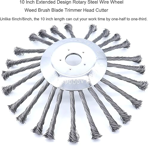 Miniatura 3 de MOCW Cepillo de alambre de acero giratorio de 10 pulgadas, repuesto para recortadora de malas hierbas compatible con recortadoras Husqvarna, Stihl,