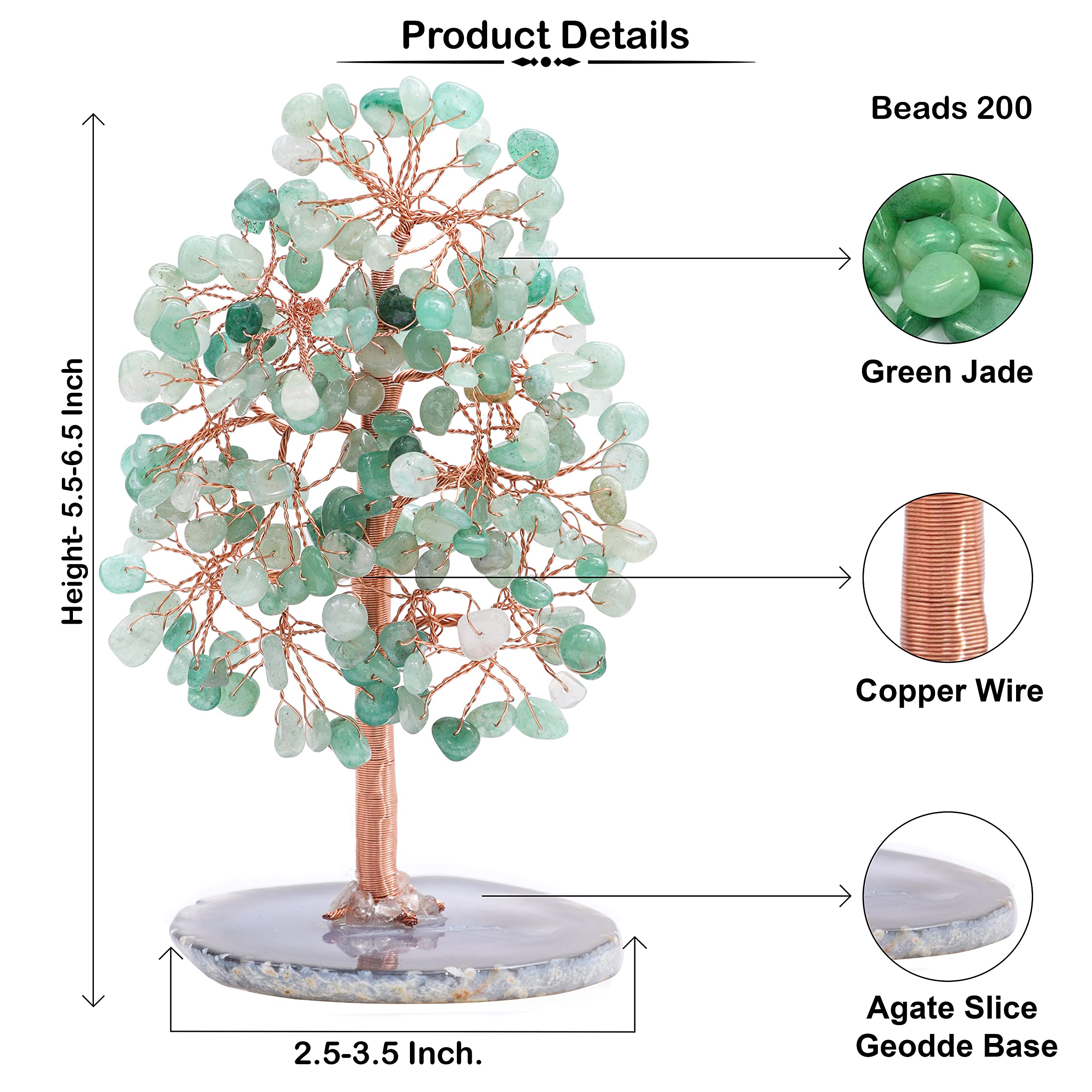 Amazon.com: Zaicus 綠玉寶石樹附瑪瑙片晶石基銅線家居裝飾裝飾品風水