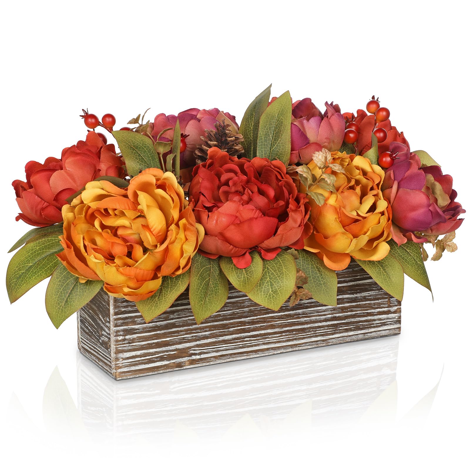 Fall Peonies in Rustic Wooden Box